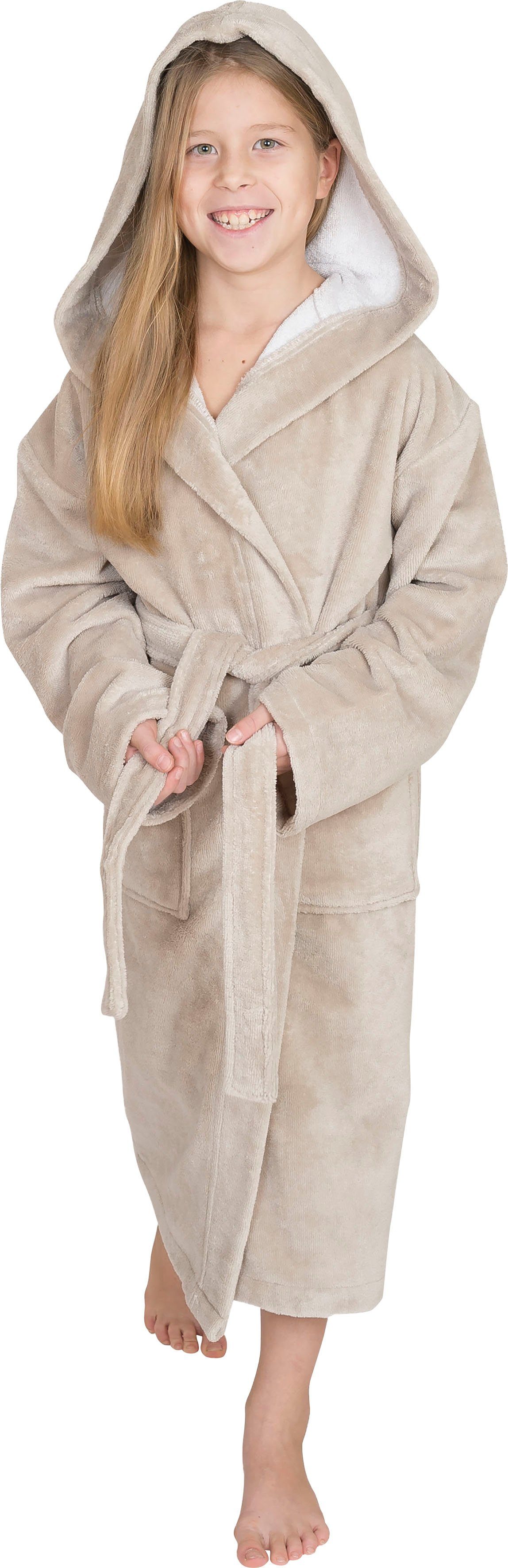 wewo fashion kinderbadjas 8521 voor meisjes  jongens, softtouch-kwaliteit (1 stuk, met riem) beige