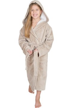wewo fashion kinderbadjas 8521 voor meisjes  jongens, softtouch kwaliteit, met capuchon (1 stuk, met riem) beige