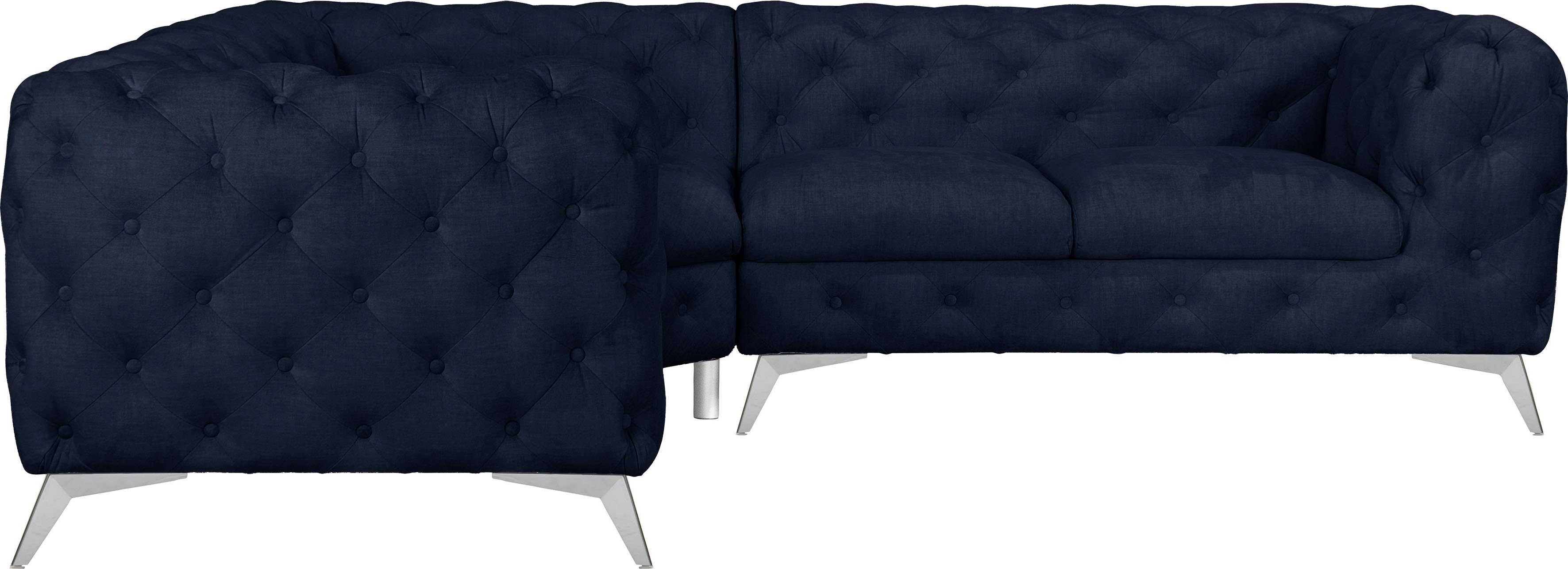 Leonique Chesterfield-bank Hoekbank GLYNIS L-vorm met golfvering, afmetingen B/D/H 264/264/75cm luxueuze capitonnage, moderne chesterfield look, kleur van de poten ter keuze