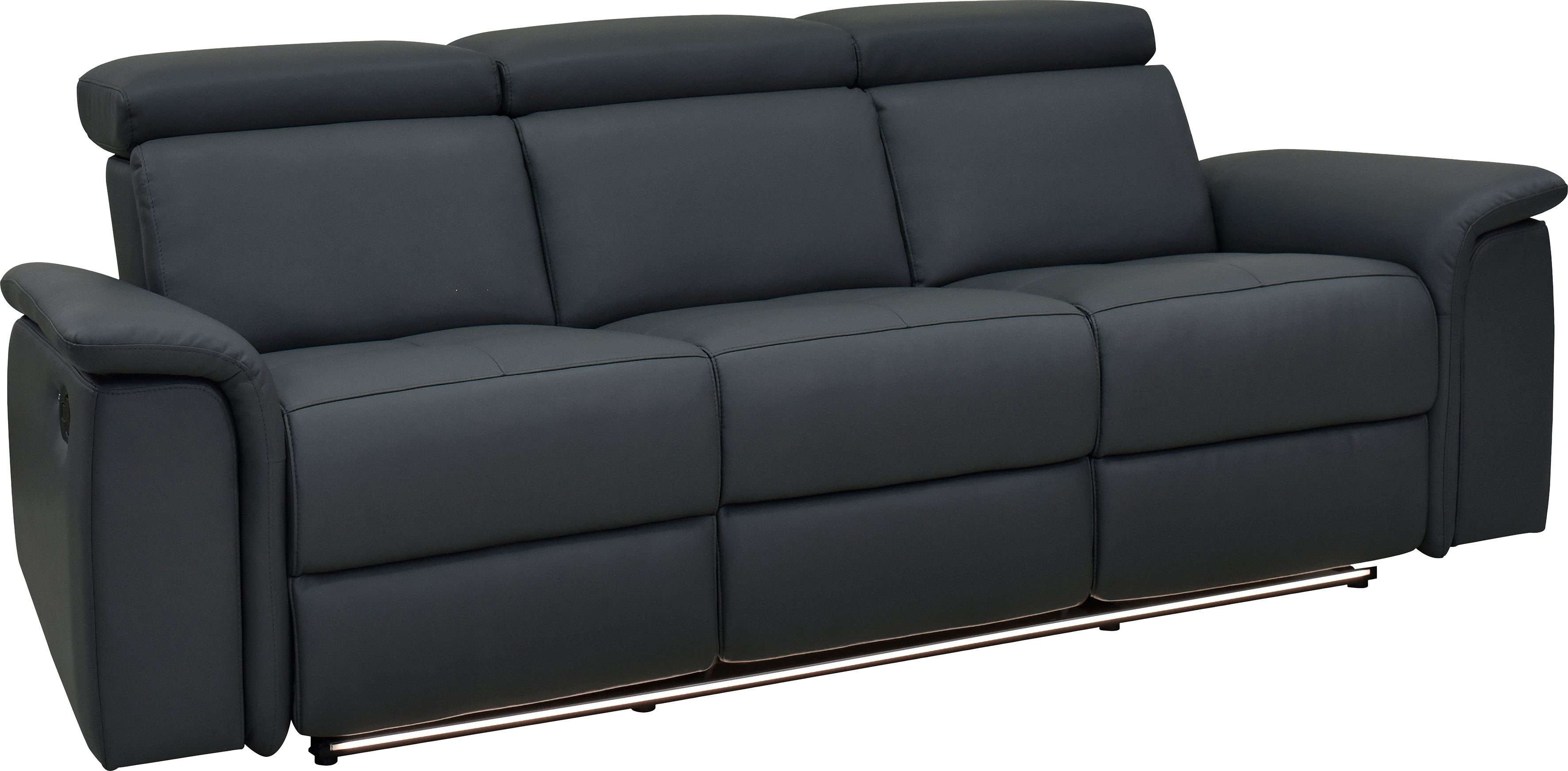 Places of Style 3-zitsbank Pareli 229 cm, handmatige en elektrische relaxfunctie in 2 zits USB, verstelbare hoofdsteun, LED-verlichting, in echt leer, kunstleer, geweven stof