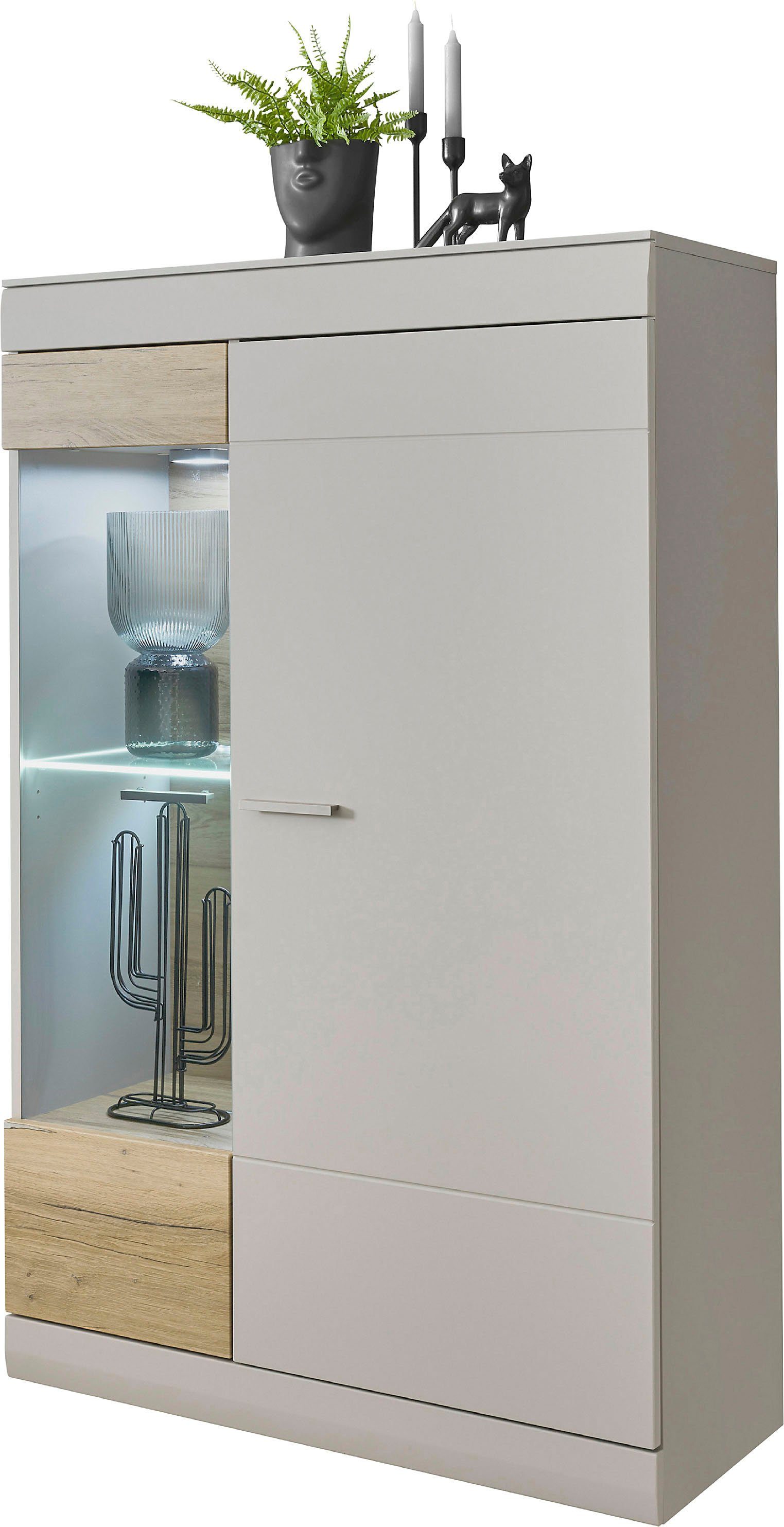INOSIGN Vitrinekast SCARA met applicatie tineiken decor, breedte 90 cm, met soft-closefunctie