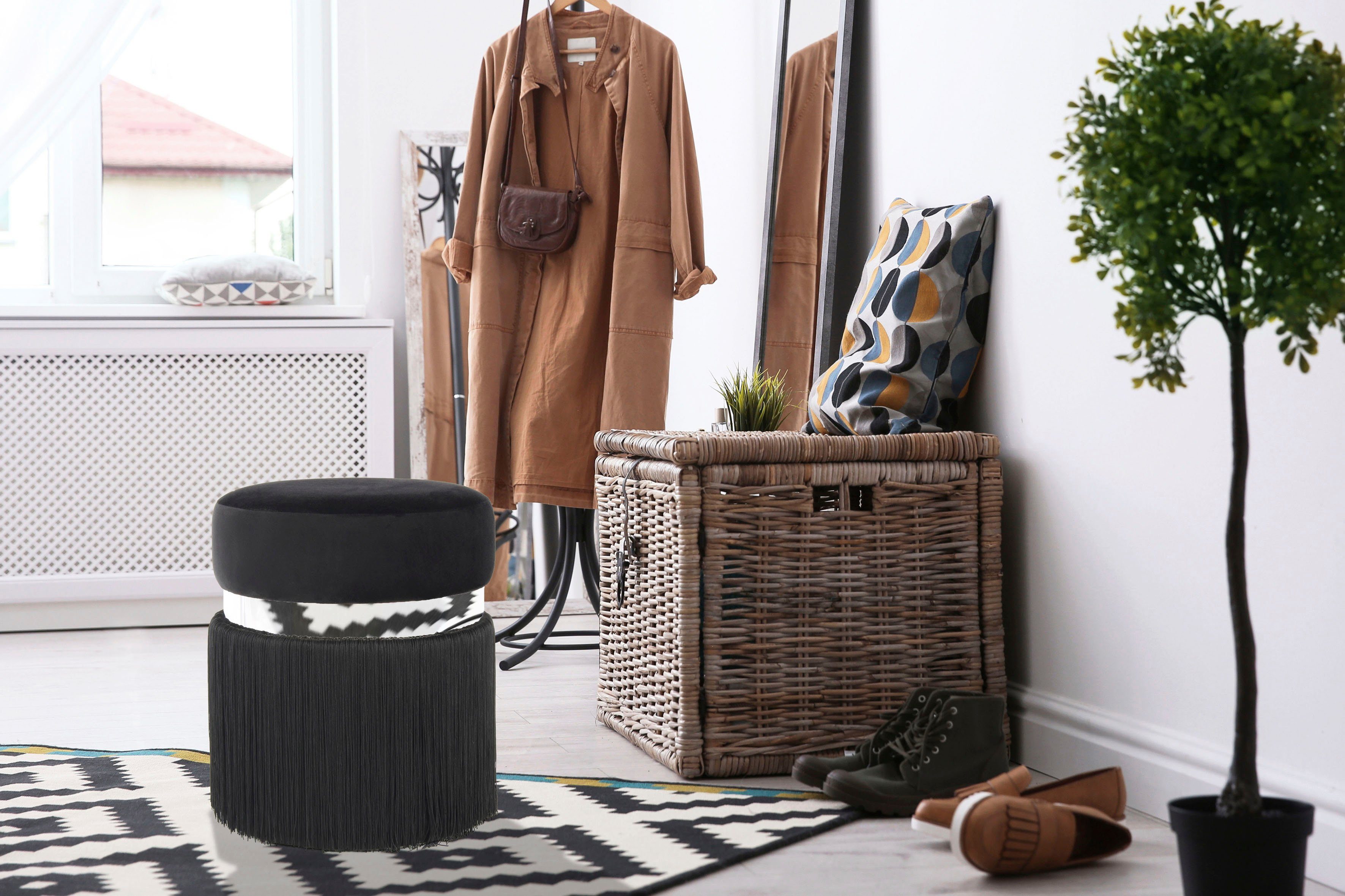 Kayoom Zithocker Kruk Rebecca 925, zitpouf in ronde vorm, met fluwelen bekleding onderhoudsvriendelijk, modern, veelzijdig inzetbaar, zitting gewatteerd (1 stuk)