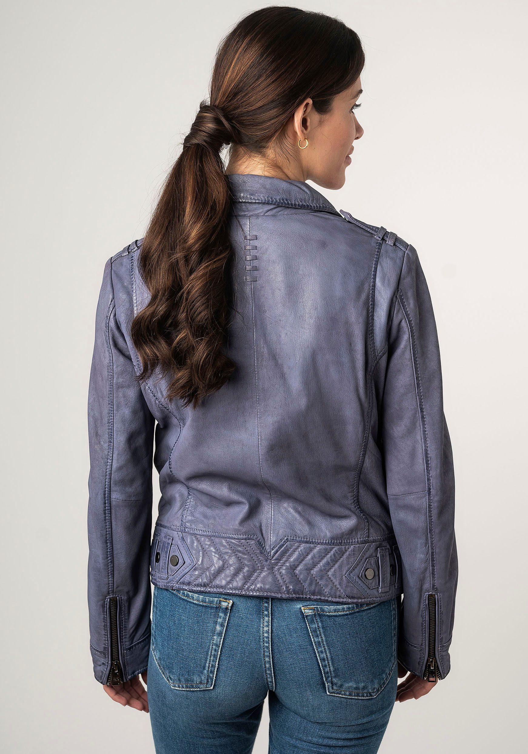Mauritius Leren jack 2Wtashi met schouderflappen, met studs, met ritszakken