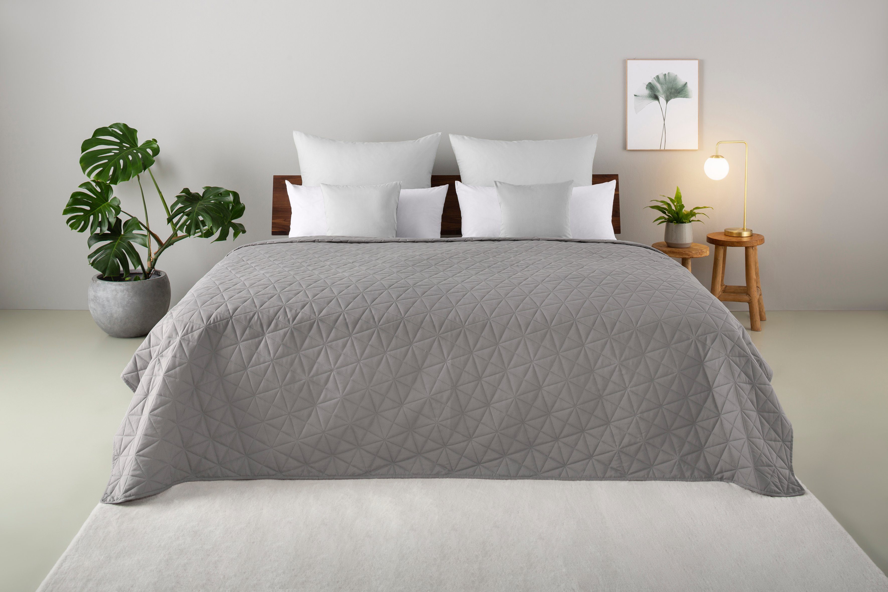 my home Sprei Tesso effen met grafisch patroon spreien maat 250 cm x 280 cm grijs
