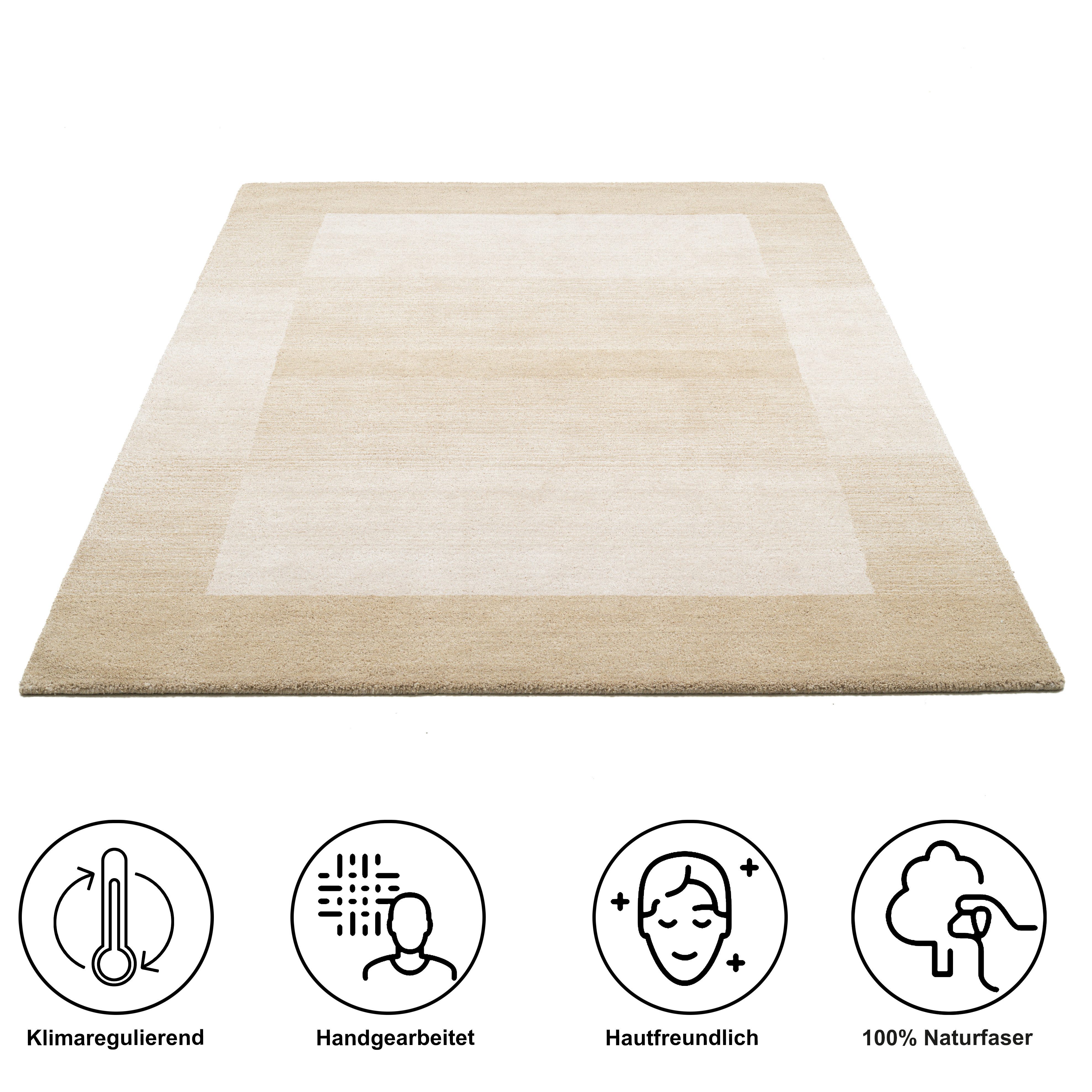 THEKO Wollen kleed Gabbeh super, Handgeweven vloerkleed, randdessin, zuivere wol, met de hand geweven