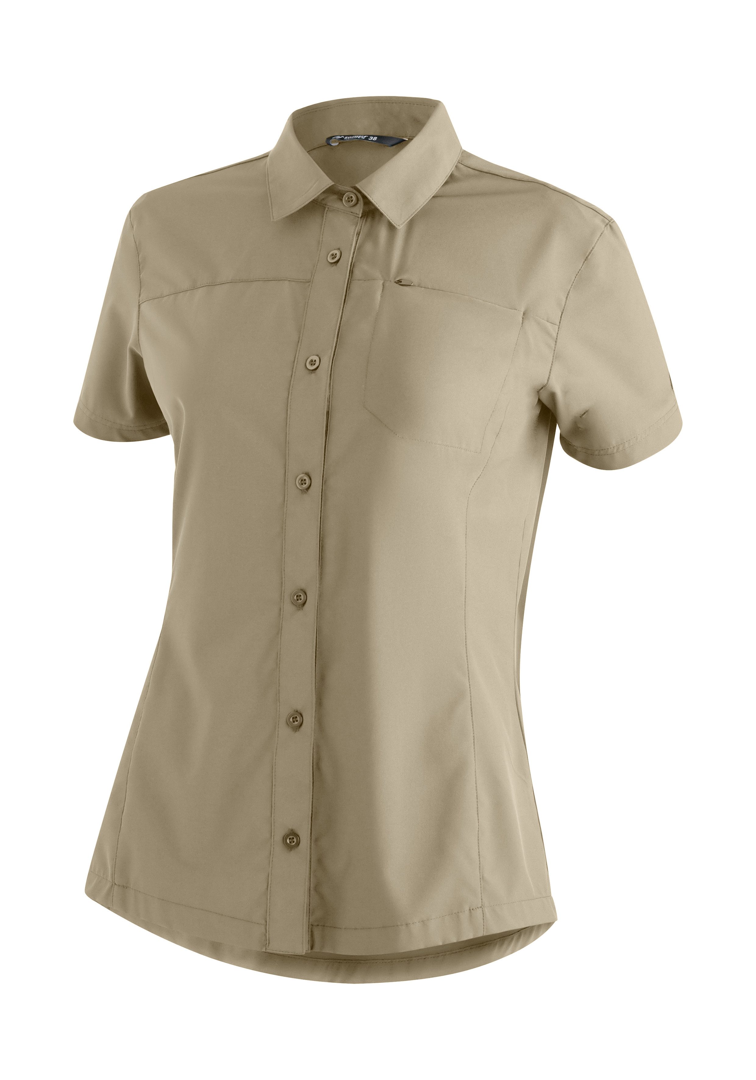 Maier Sports Functionele blouse Magos S/S W Dames blouse, ademend vrijetijdshirt, taillering dames blouses maat 36 bruin