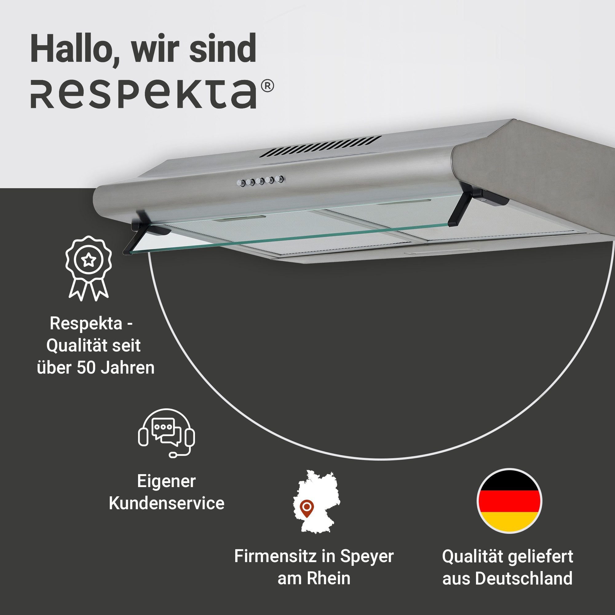 RESPEKTA Onderbouwkap CH 1259 IXC N 60 cm, 3 vermogensniveaus, led-verlichting, geschikt voor afzuiging en recirculatie