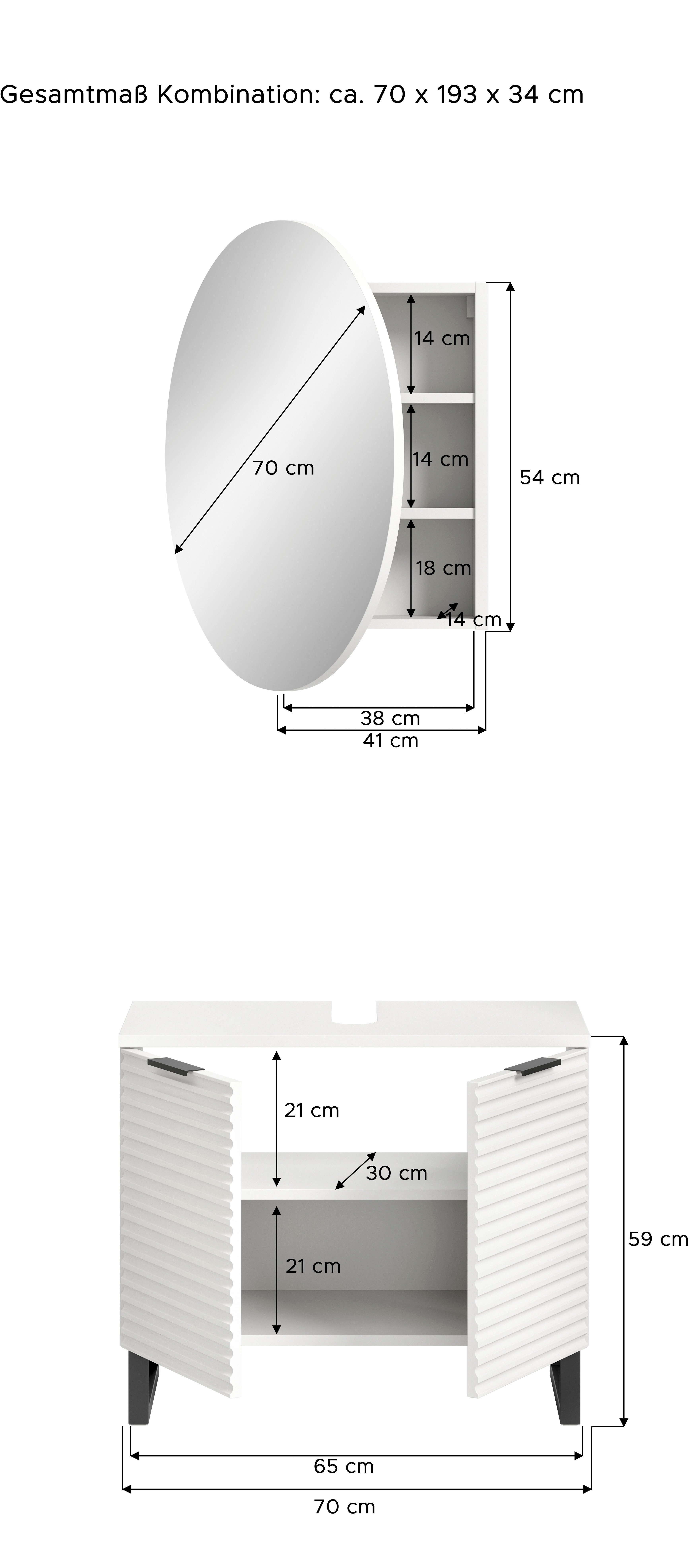 welltime Badmeubelset Litica, breedte 70 cm, hoogwaardige groeffrezing, metalen slede (2 stuks)