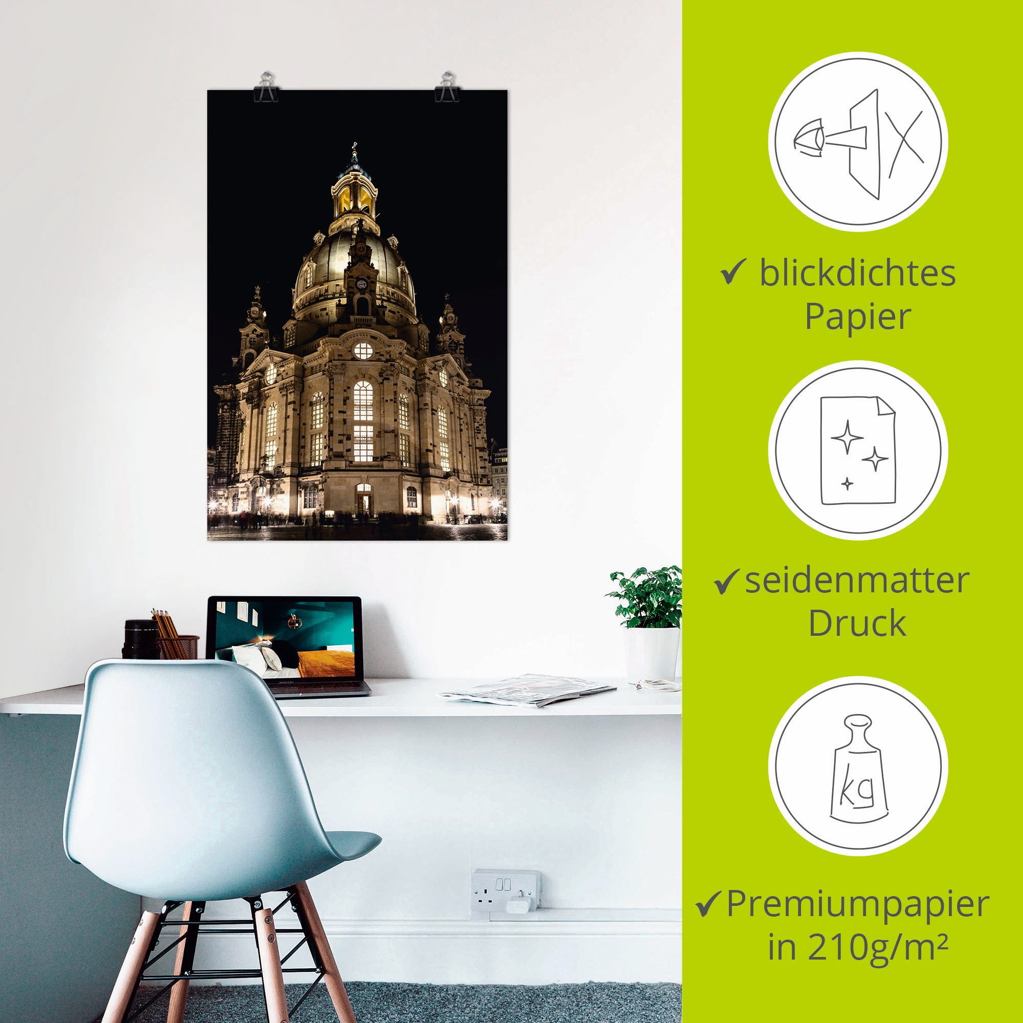 Artland Artprint Verlichte Frauenkirche in Dresden als artprint op linnen, poster in verschillende formaten maten