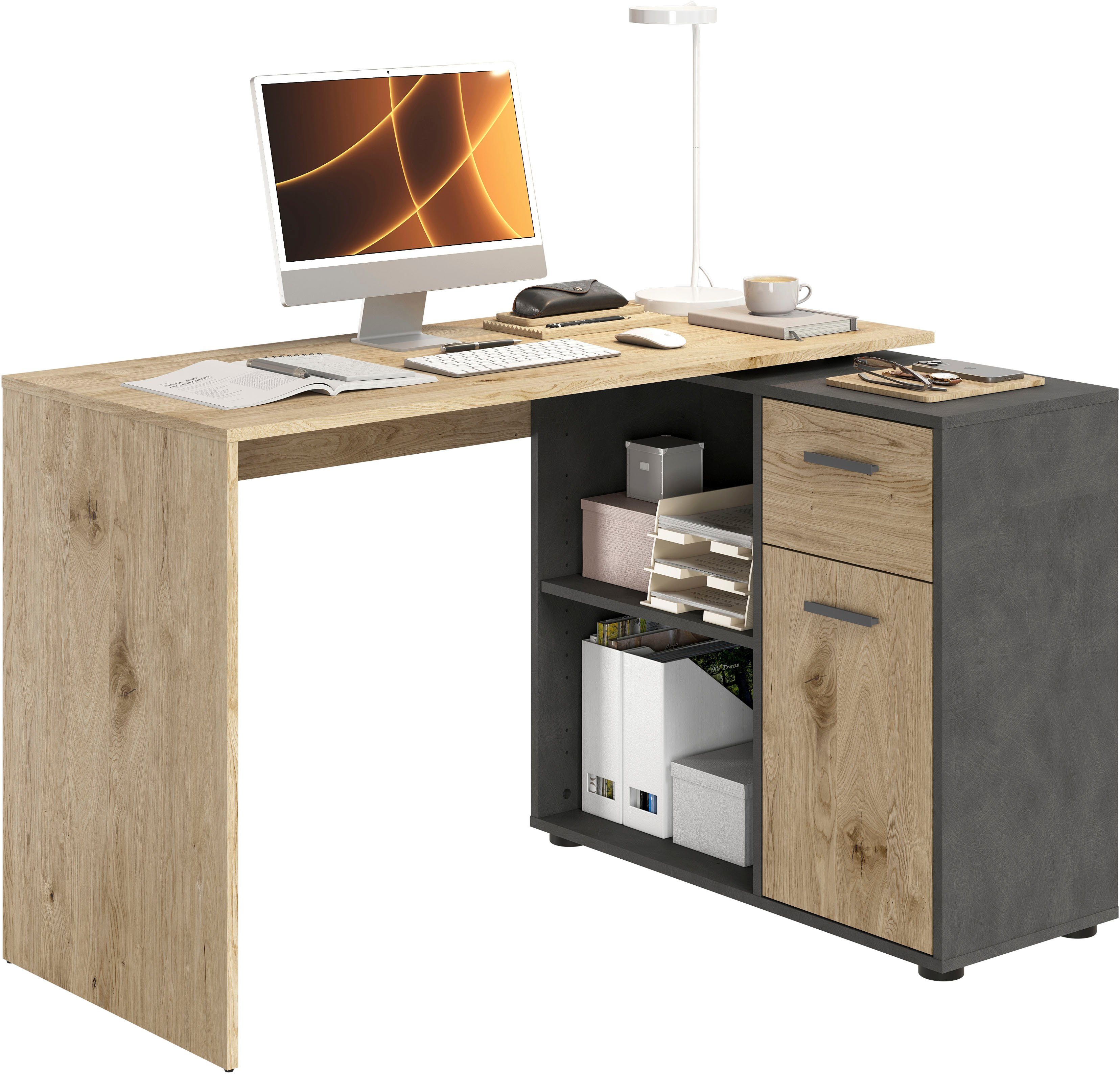 FMD Hoekbureau ALBRECHT Bureau/sideboard met opbergruimte, aan beide zijden te monteren,...