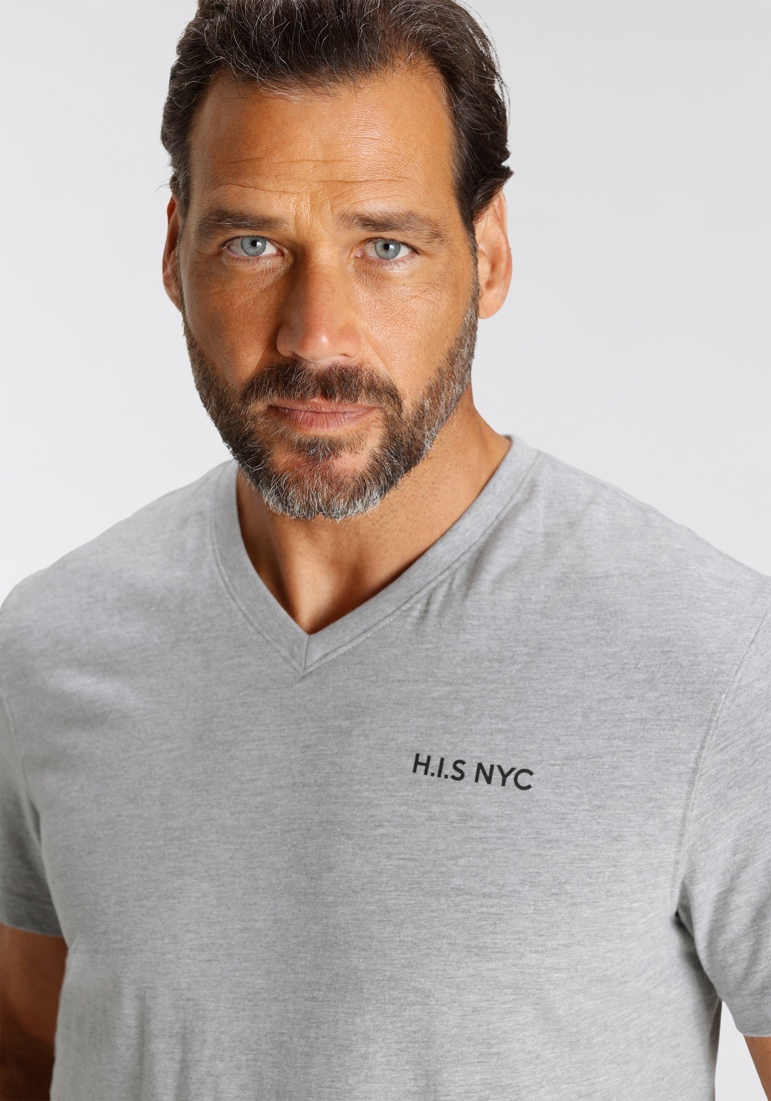 H.I.S Shirt met V-hals Korte mouwen, slim fit, van katoen (Set van 3)