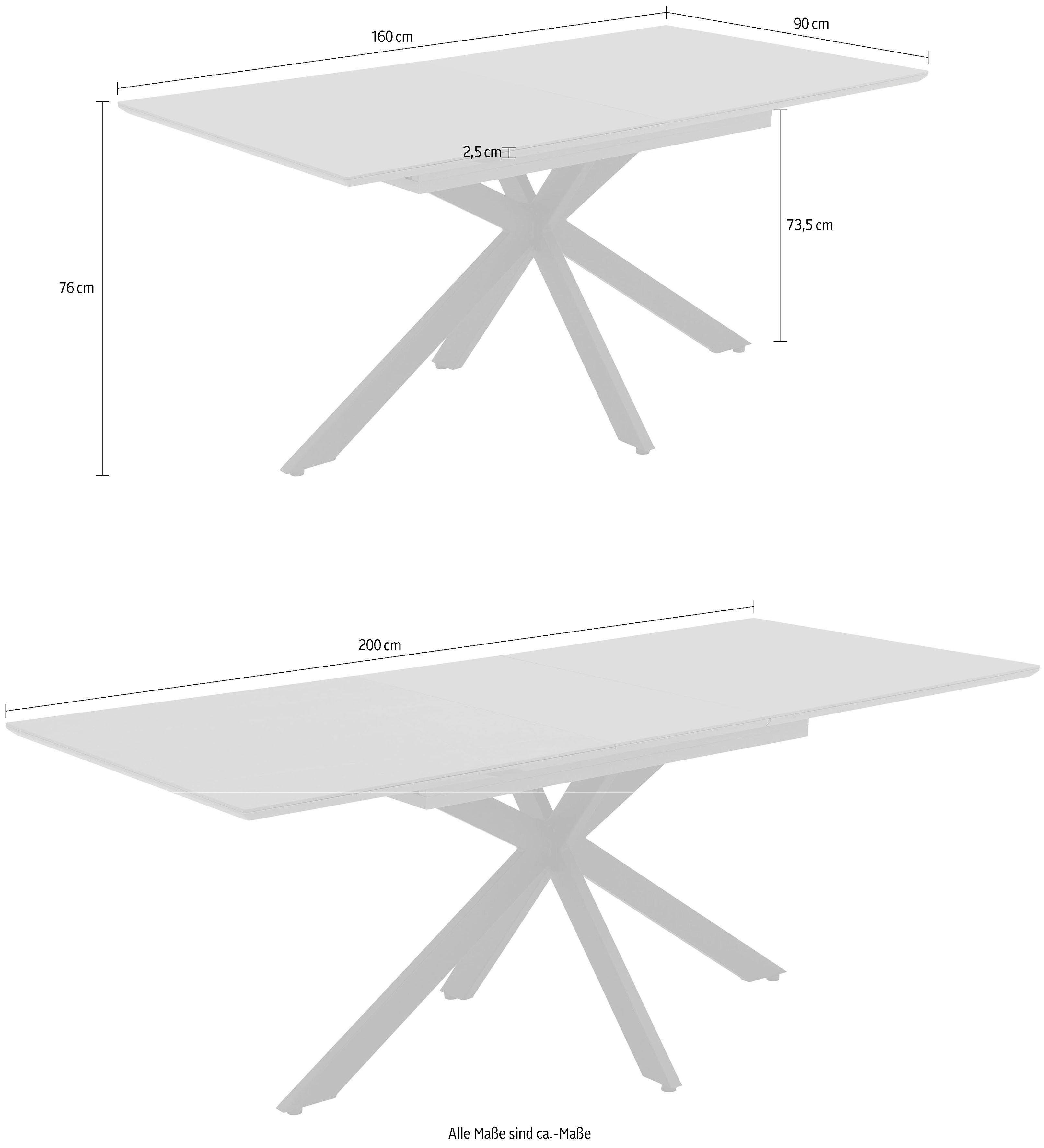 HELA Eettafel CHIARA uitschuifbare tafel 160 - 200 cm met onderhoudsvriendelijk stenen oppervlak (1 stuk)