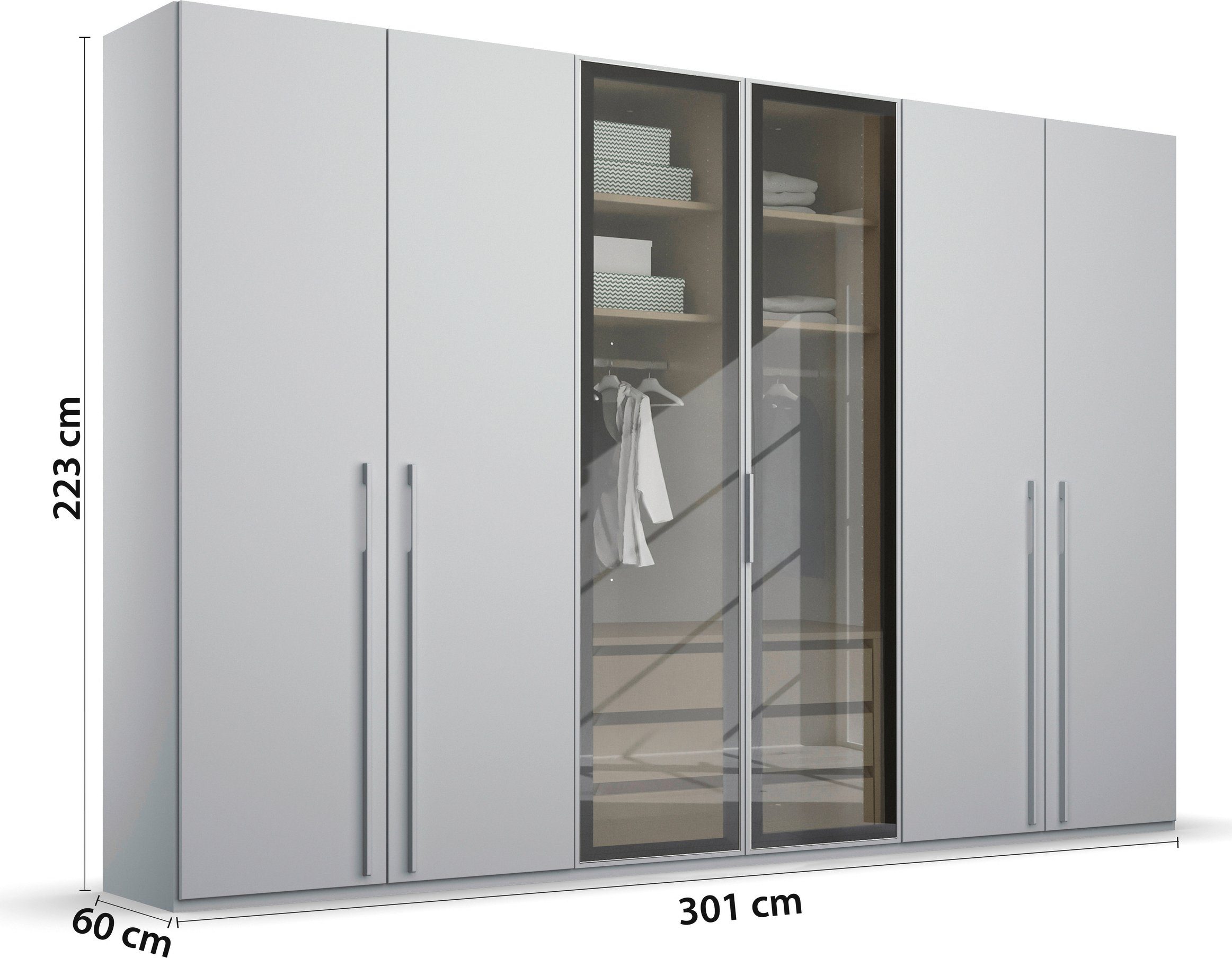 rauch Draaideurkast Kledingkast kast garderobe SKAT SHINE met hoogwaardige, transparant grijs glas inclusief uitgebreid toebehoren made in germany