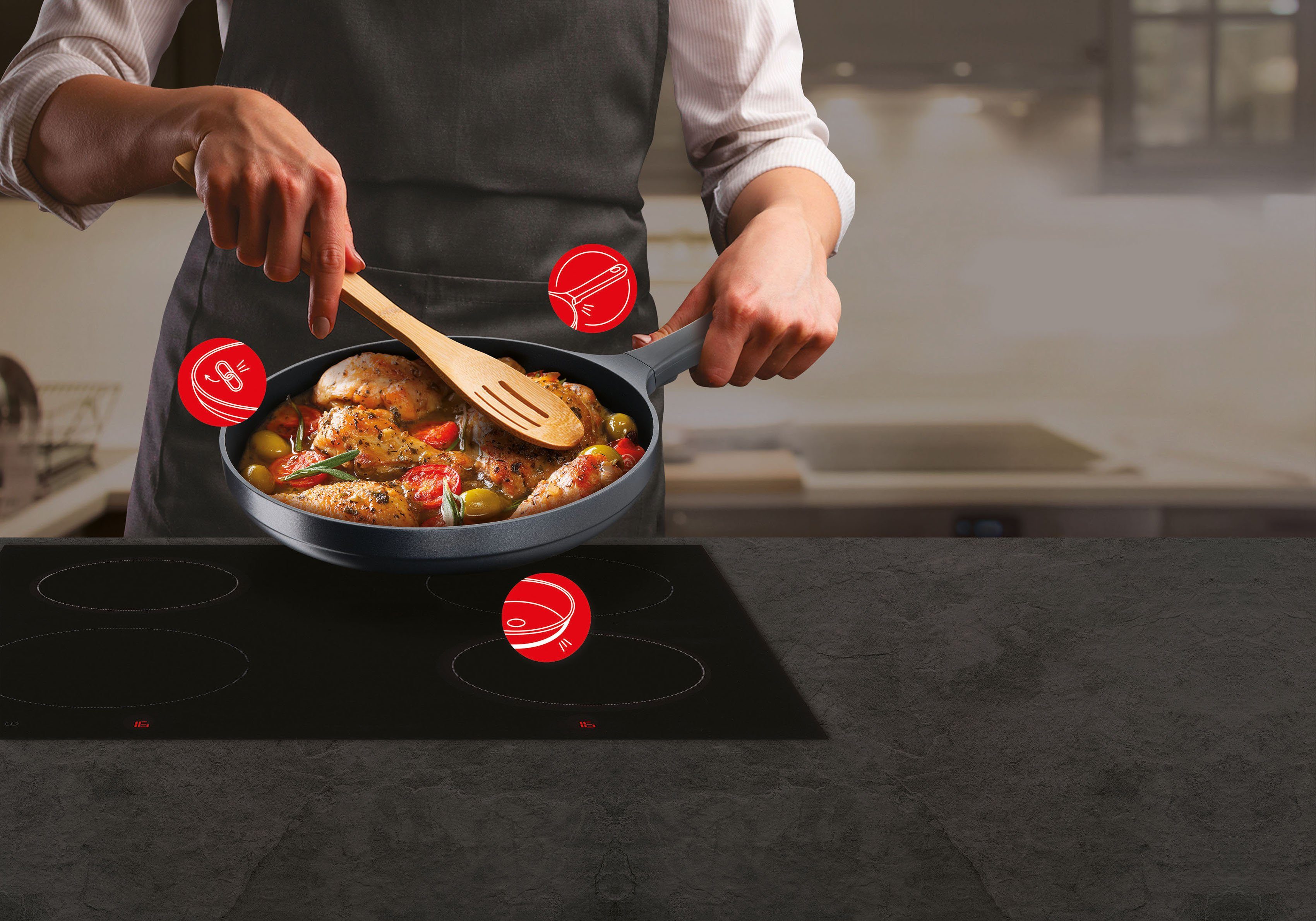 Tefal Hapjespan Trattoria Pro Robuust, anti-aanbaklaag, temperatuurindicator, 28 cm, inductie
