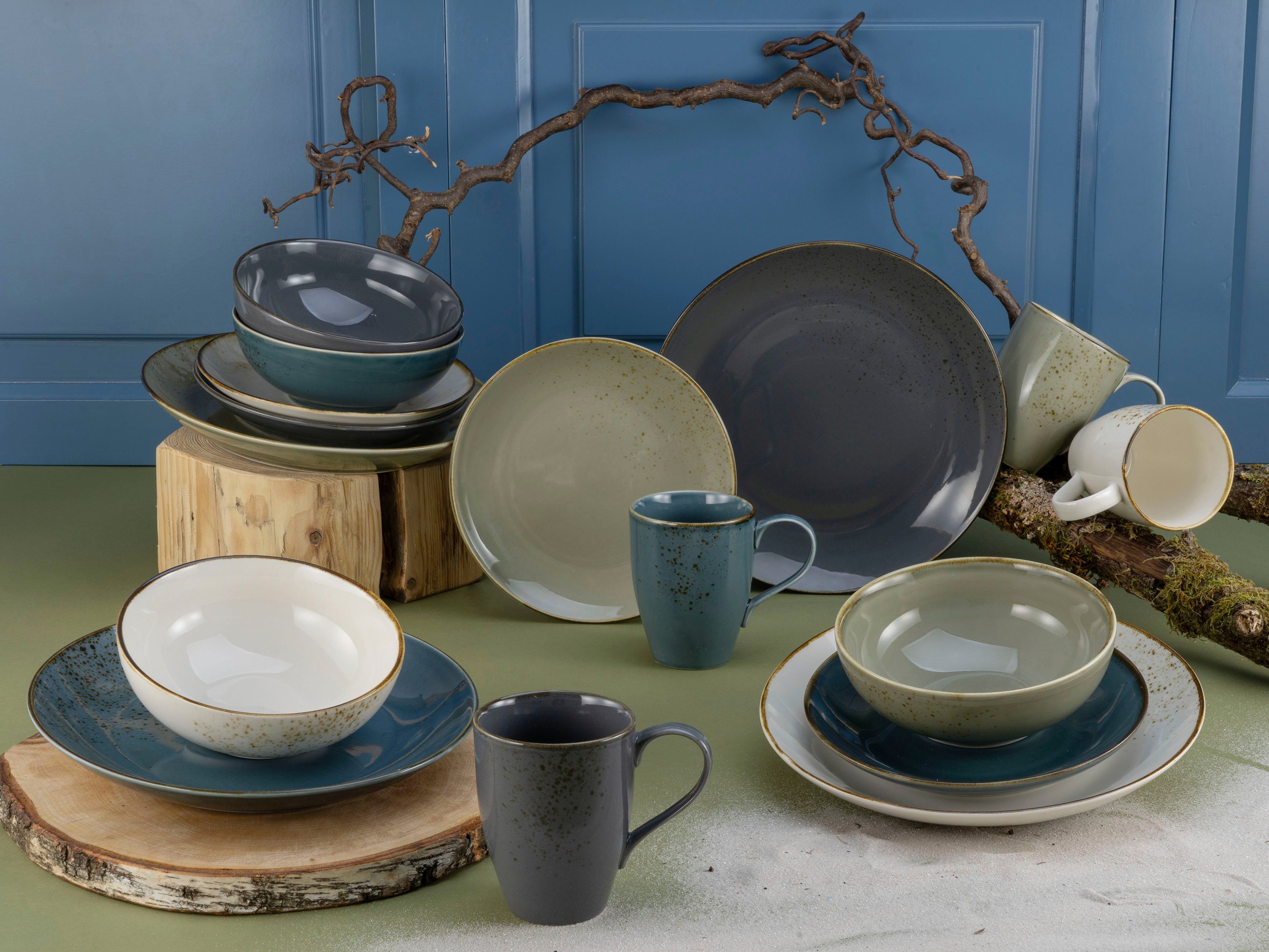 CreaTable Combi-servies Servies-set NATURE COLLECTION Nordic Style Servies, ambachtelijke look, 16 delen, voor 4 personen (set, 16-delig)