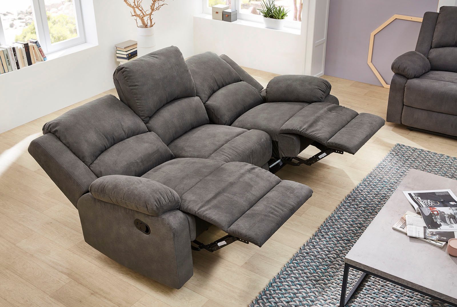Jockenhöfer Gruppe 3-zitsbank Dakota Ligfunctie met halfautomatische relaxfunctie, TFK bekleding