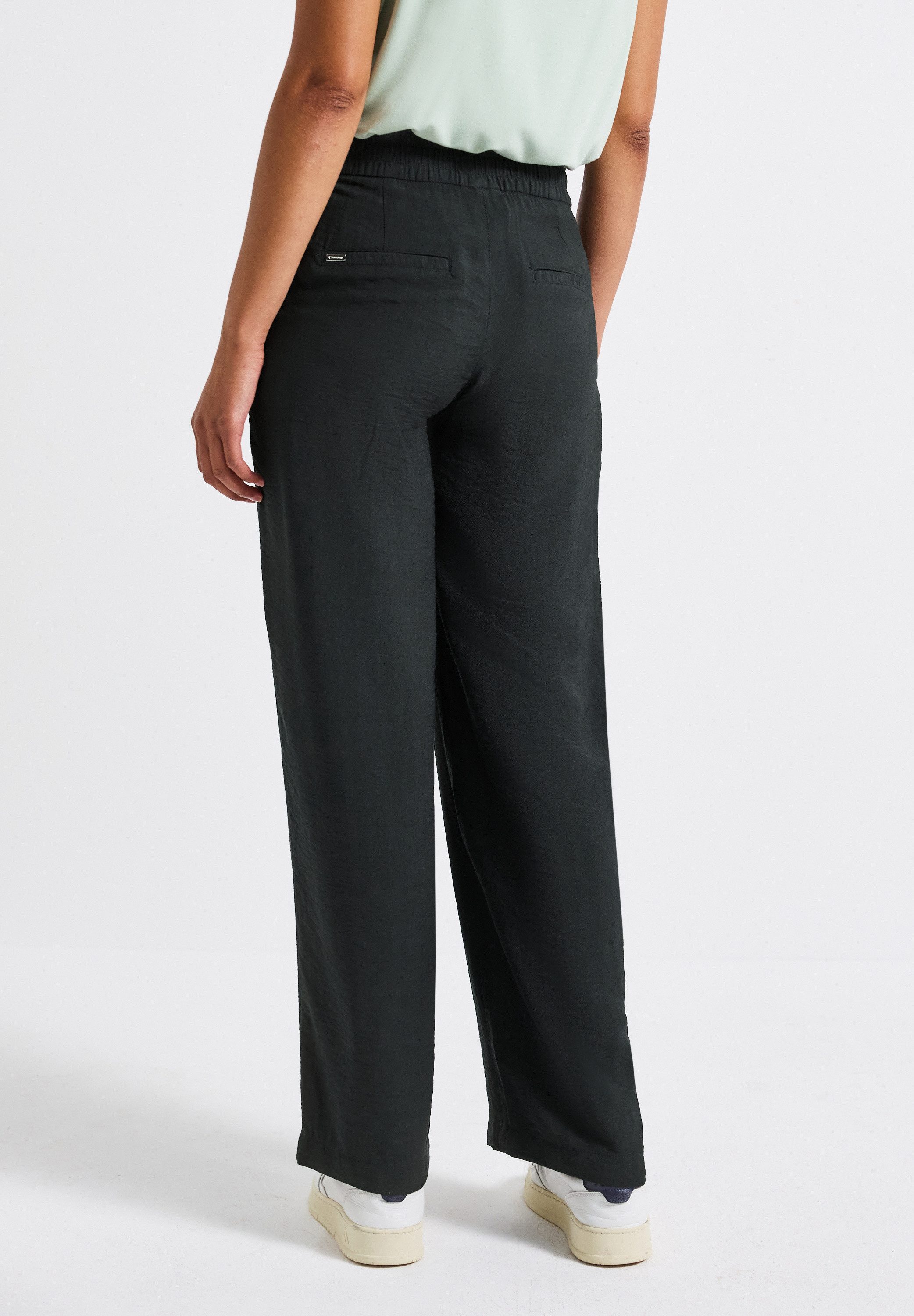 STREET ONE Stoffen broek wijdere pijp, met koord en elastische tailleband