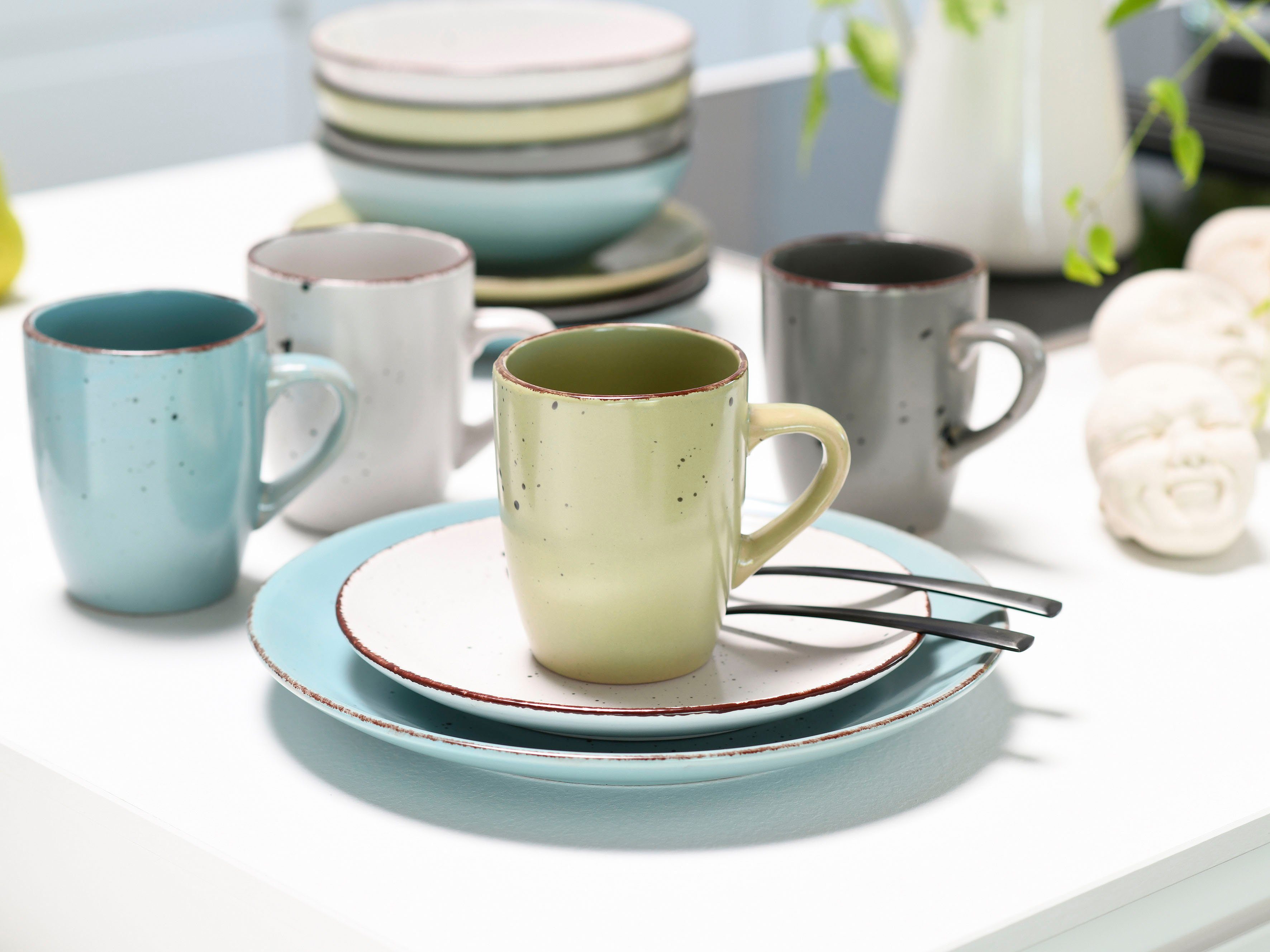 CreaTable Combi-servies Serviesset FASHION Servies, vintage-look, 16 delen, voor 4 personen (set, 16-delig)
