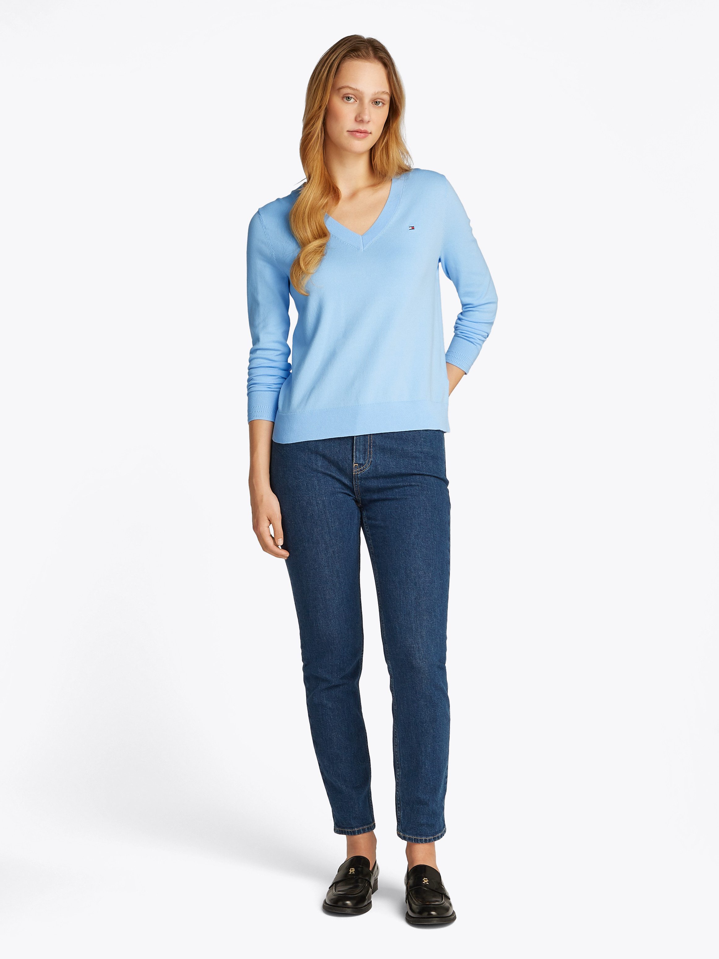 Tommy Hilfiger Trui met V-hals CO JERSEY STITCH V-NK SWEATER met V-hals en rib