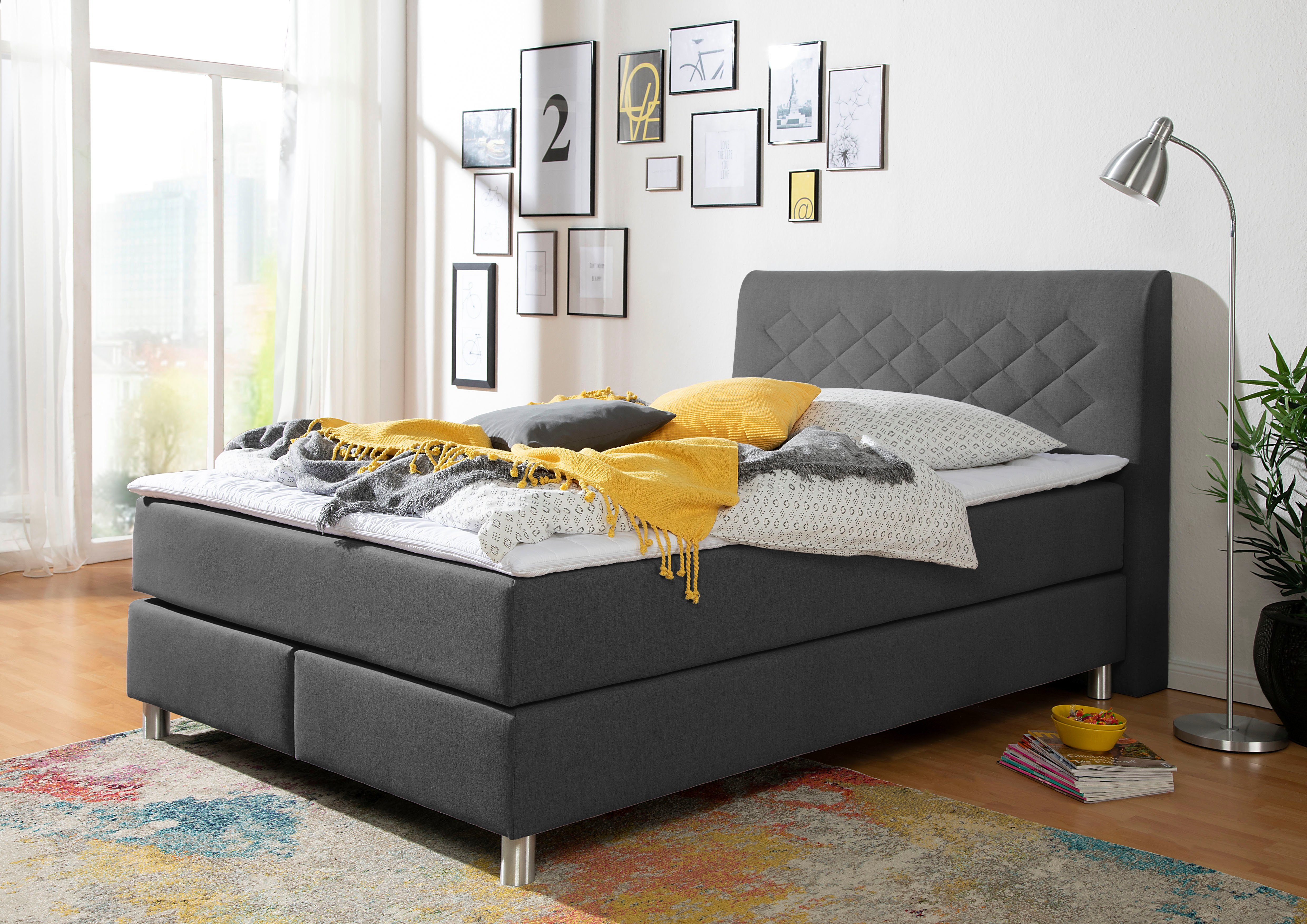 INOSIGN Boxspring Parla incl. topmatras, 4 kleuren in 4 breedten, 2 hardheden, 3 matrassoorten boxsprings grijs