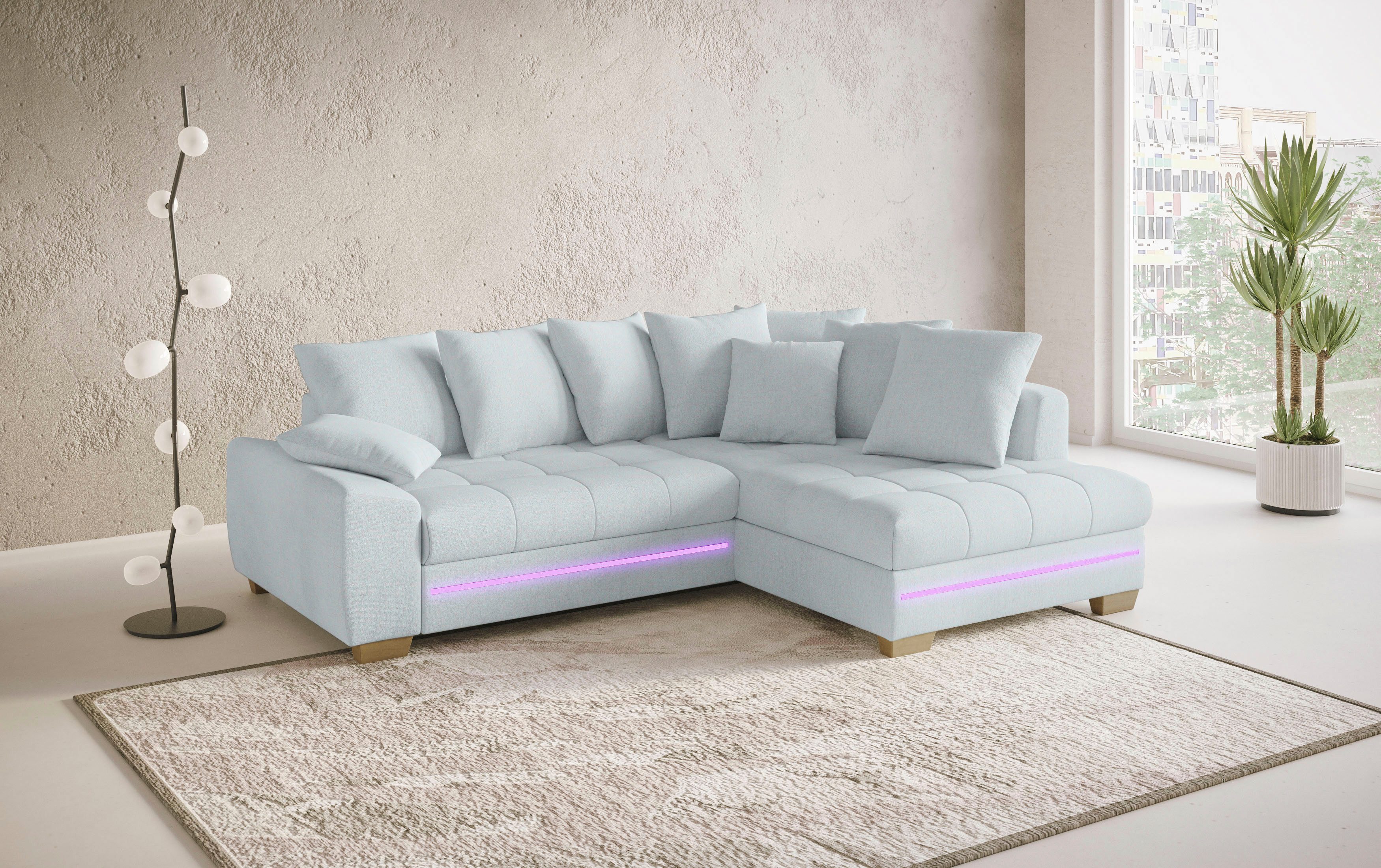 Mr. Couch Hoekbank Nikita II, L-vorm met koudschuim, rgb-led-verlichting, optioneel met bed, bedlade