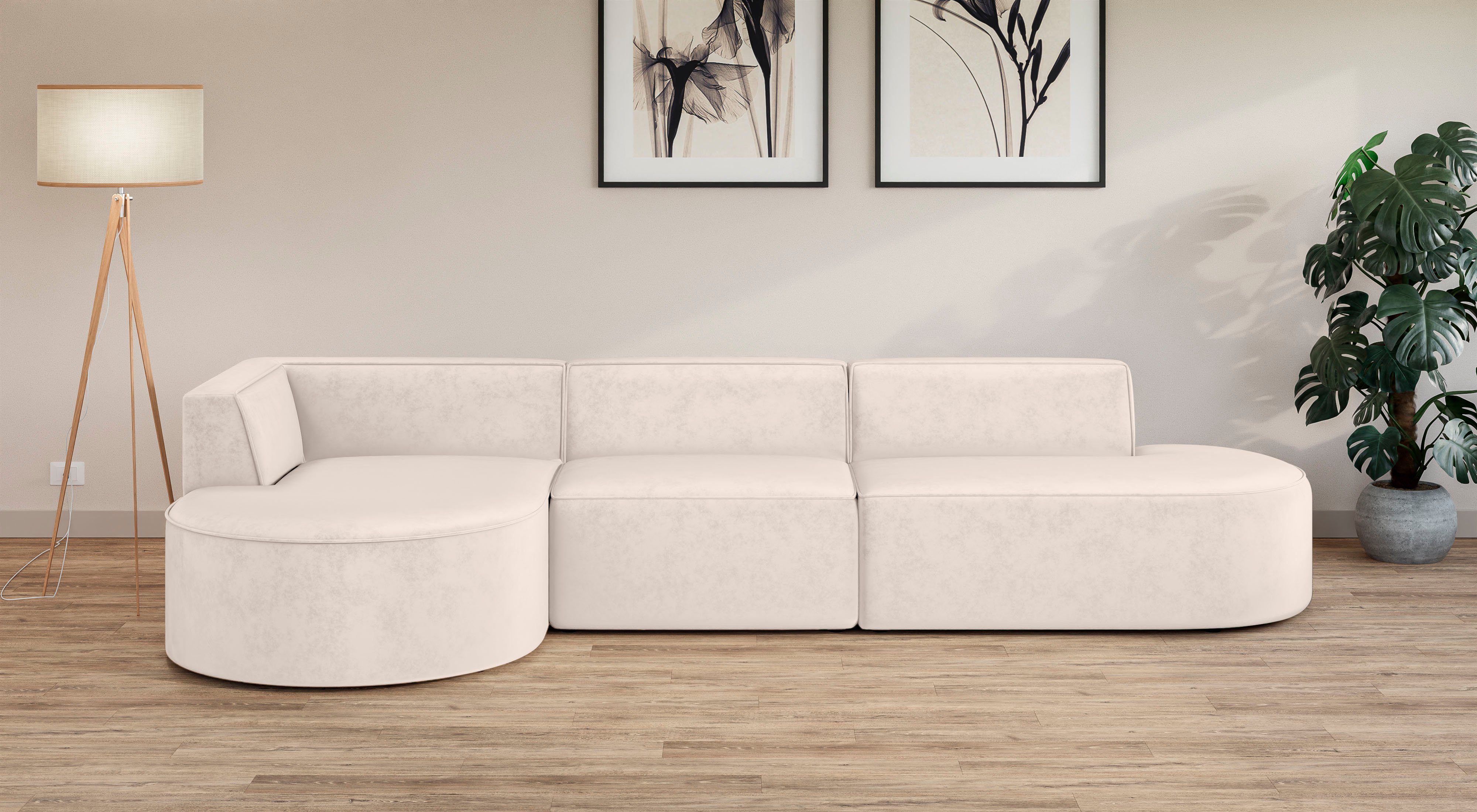 andas Hoekbank EIVIND designerbank met ottomane rechts/links, B/D/H: 343/159/72 cm