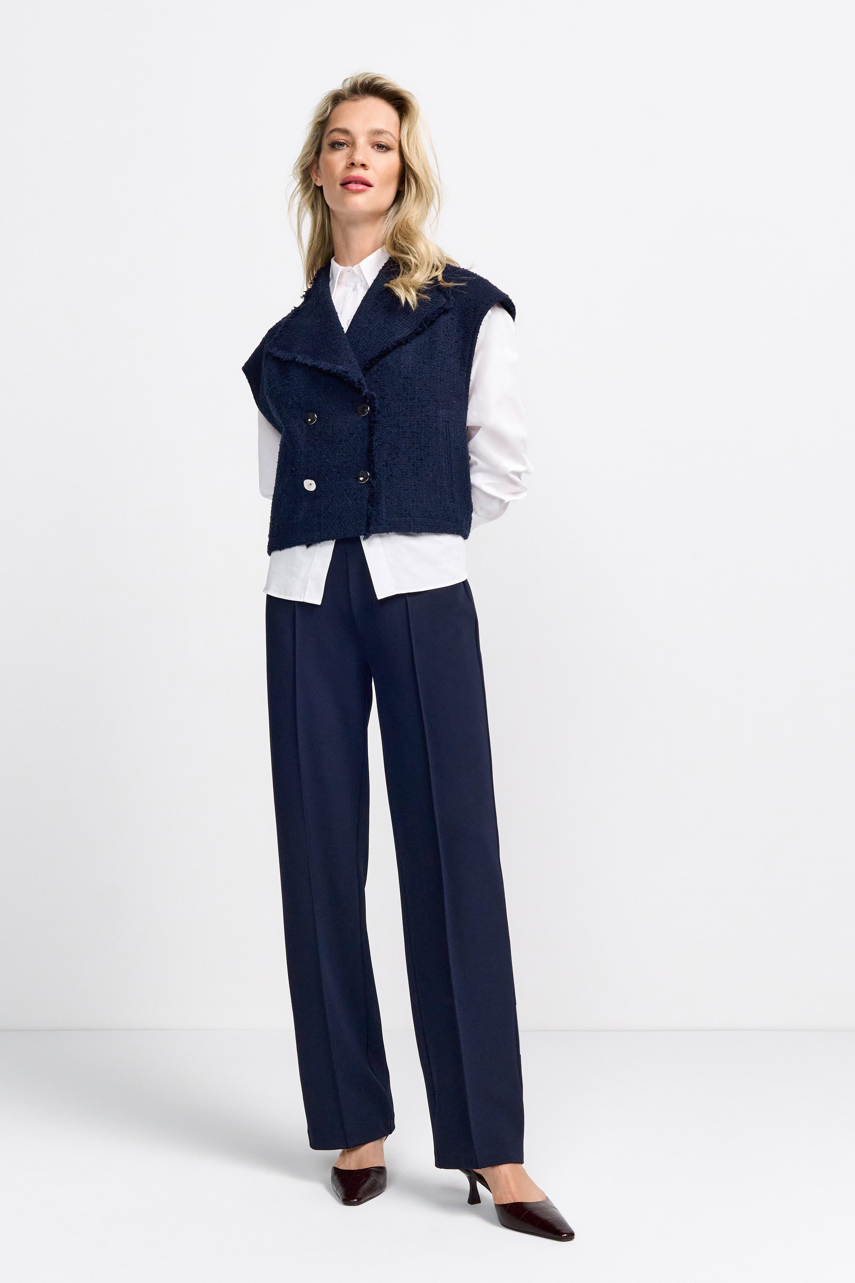 Rich & Royal Pantalon met vouw Nep-leistentassen achter, met elastische band