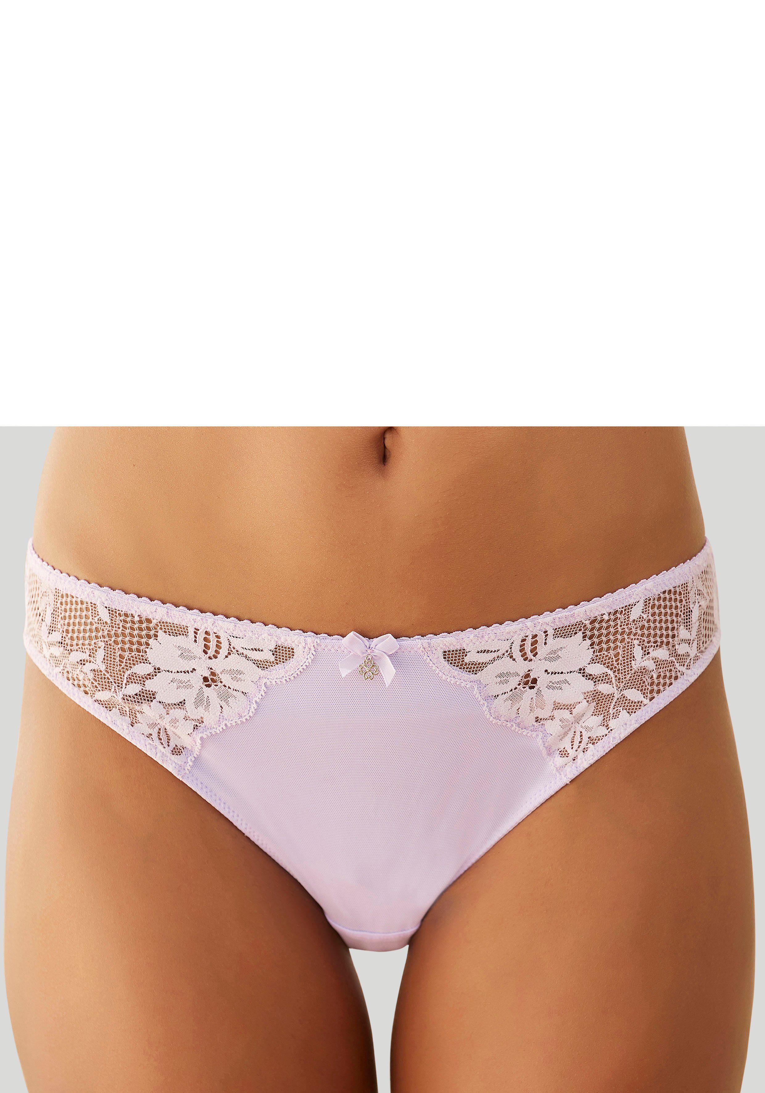 Lascana Tanga van gebloemd kant in stijlvol transparante look dames slips maat 48/50 paars