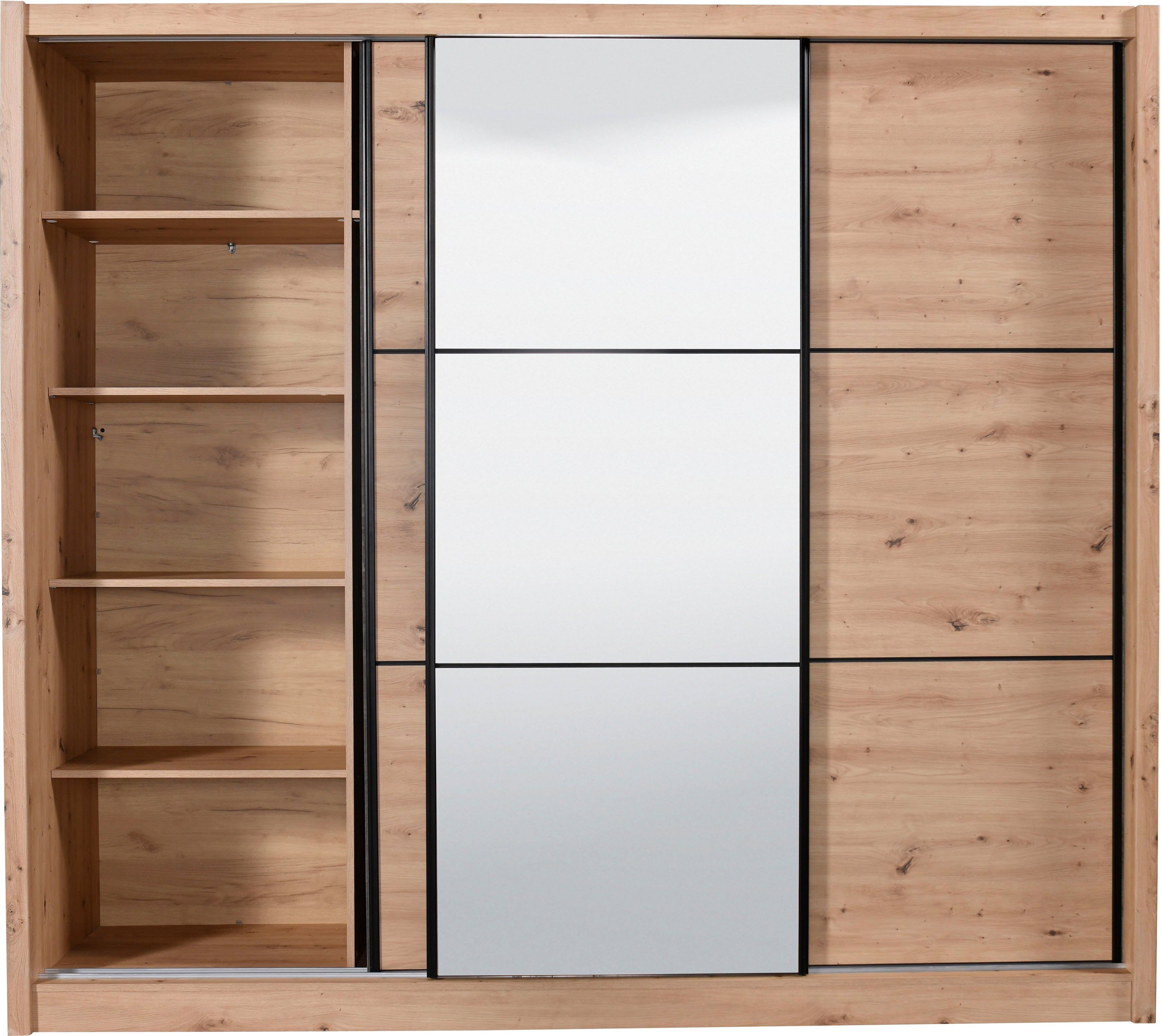 INOSIGN Zweefdeurkast Navara kledingkast met spiegel linnenkast garderobe met royale binnenuitrusting, fsc®-gecertificeerd, in 3 breedtes