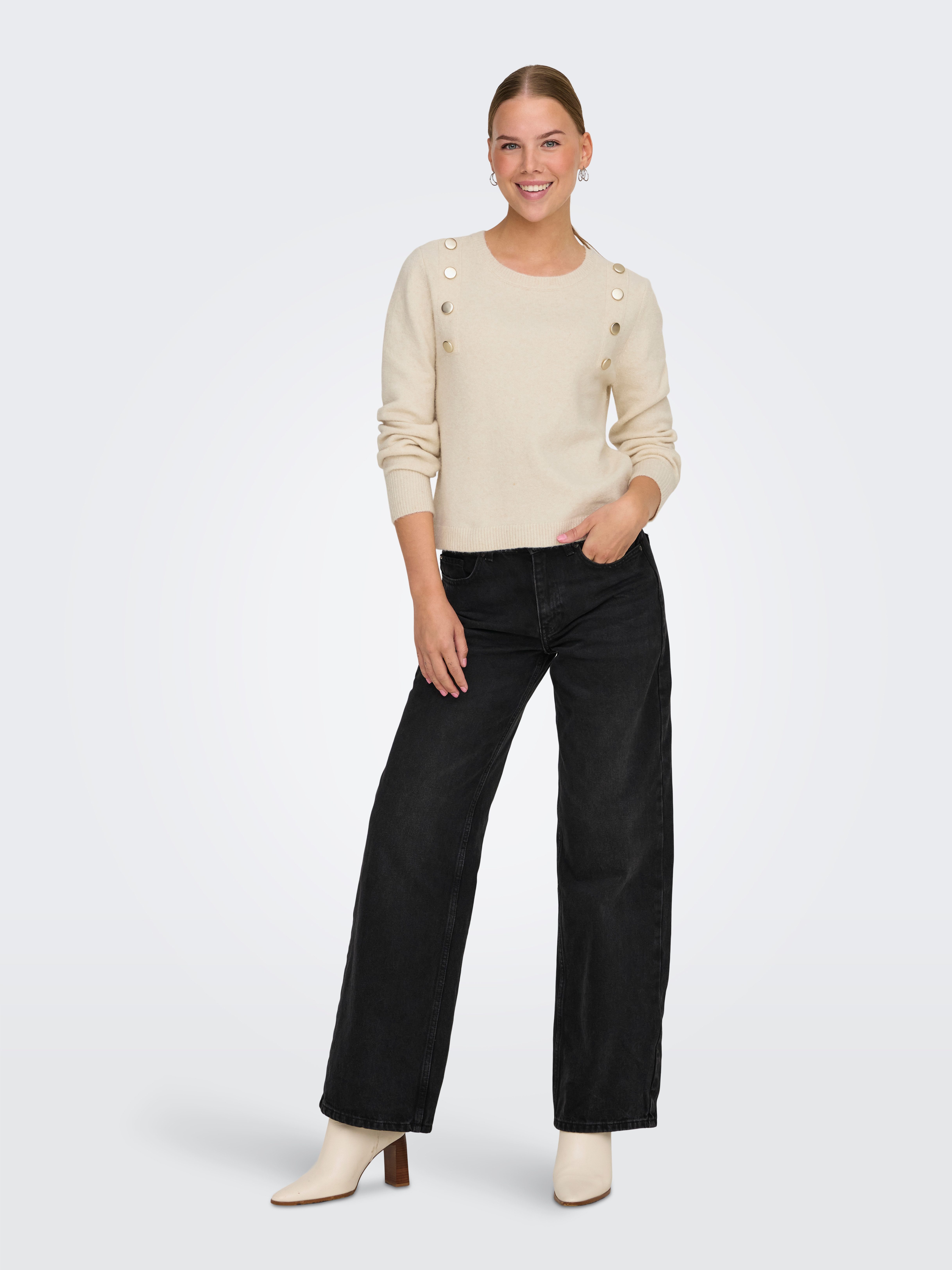 Only Gebreide trui ONLJEANETT LIFE LS BUTTON O-NECK CS KNT