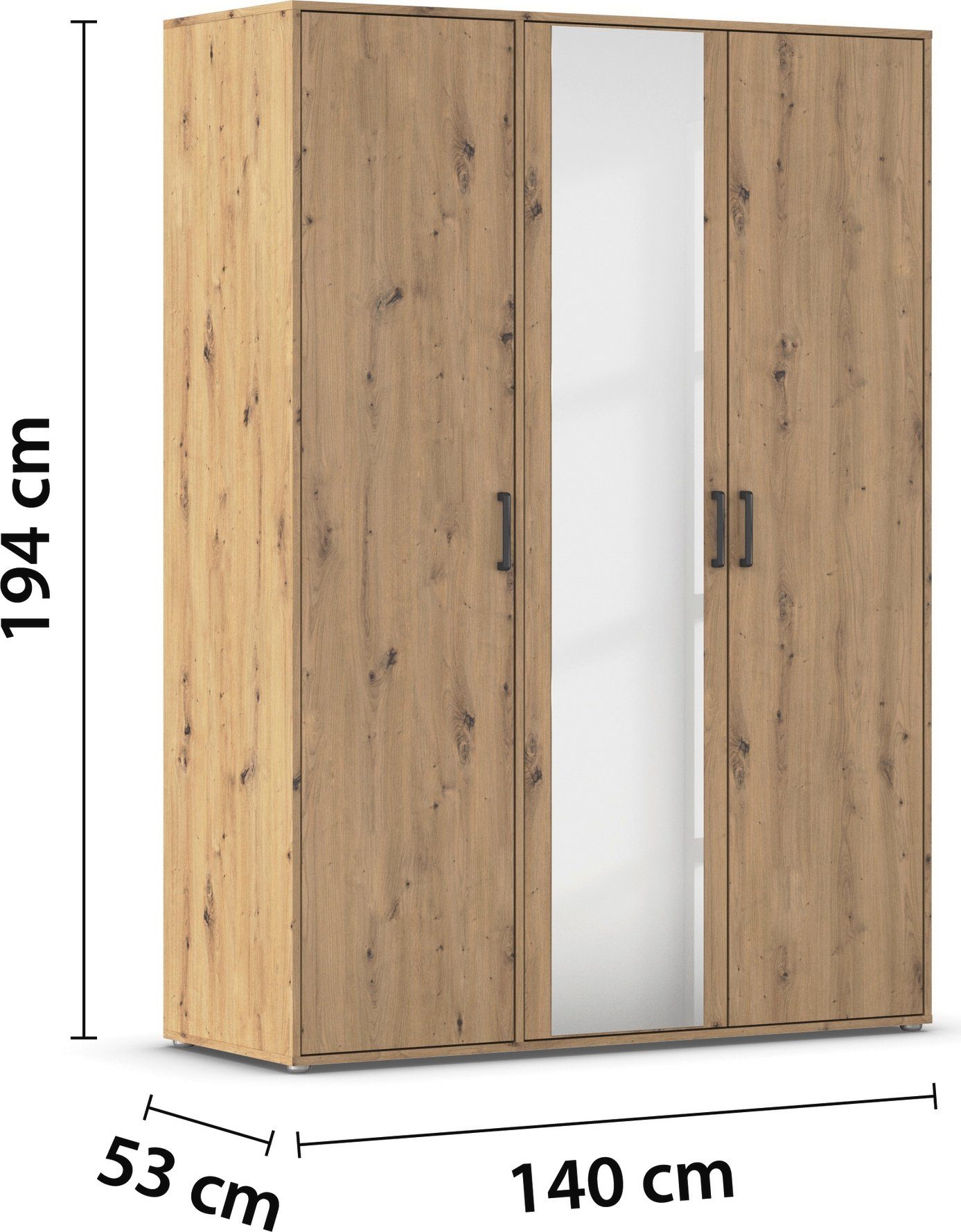 rauch Draaideurkast Voyager met moderne grepen in grijs-metallic en spiegel