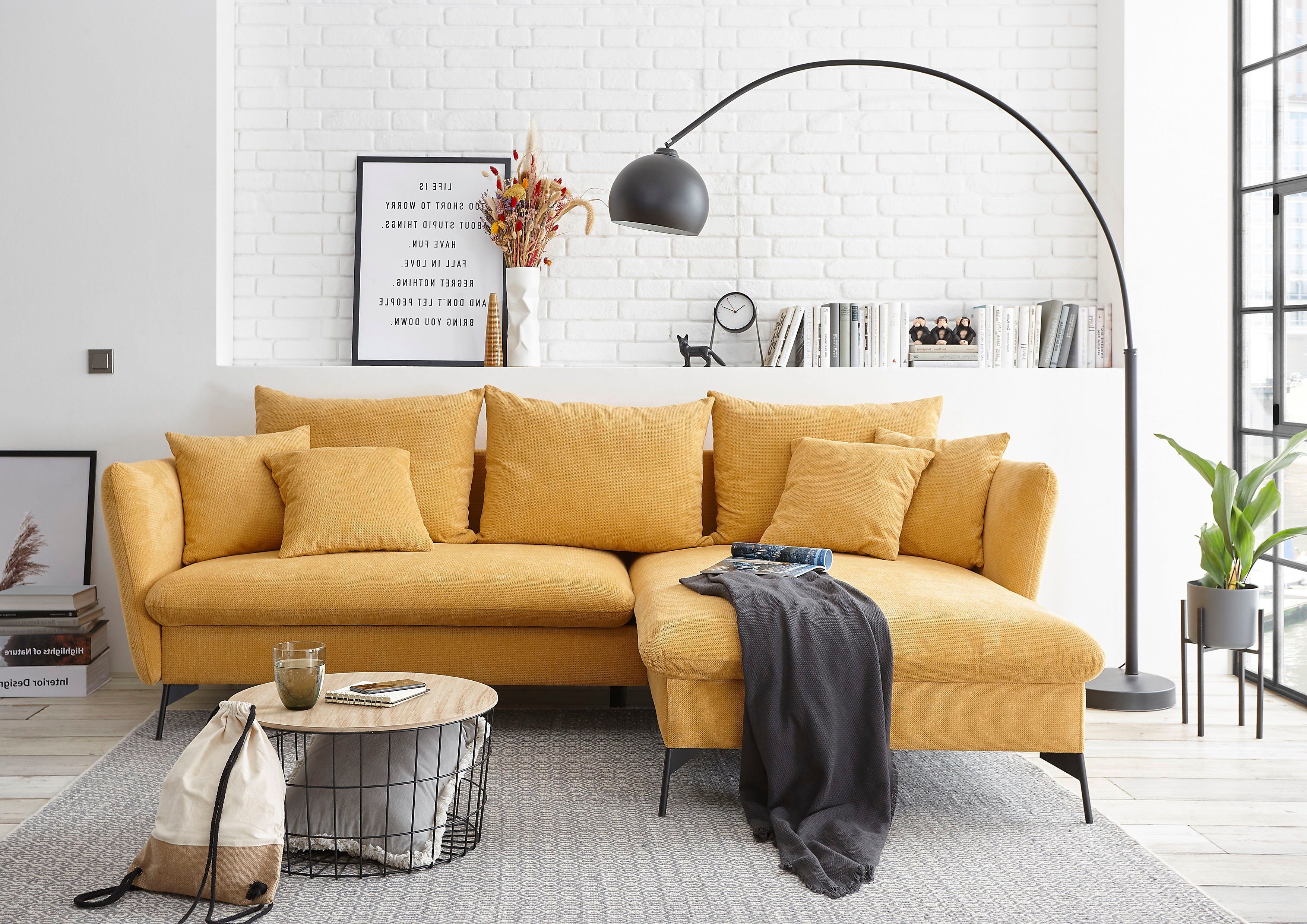 andas Hoekbank LIVORNO,258 cm, L-model, Slaapfunctie en bedlade (139/224 cm), fluweel, structuur, geweven stof