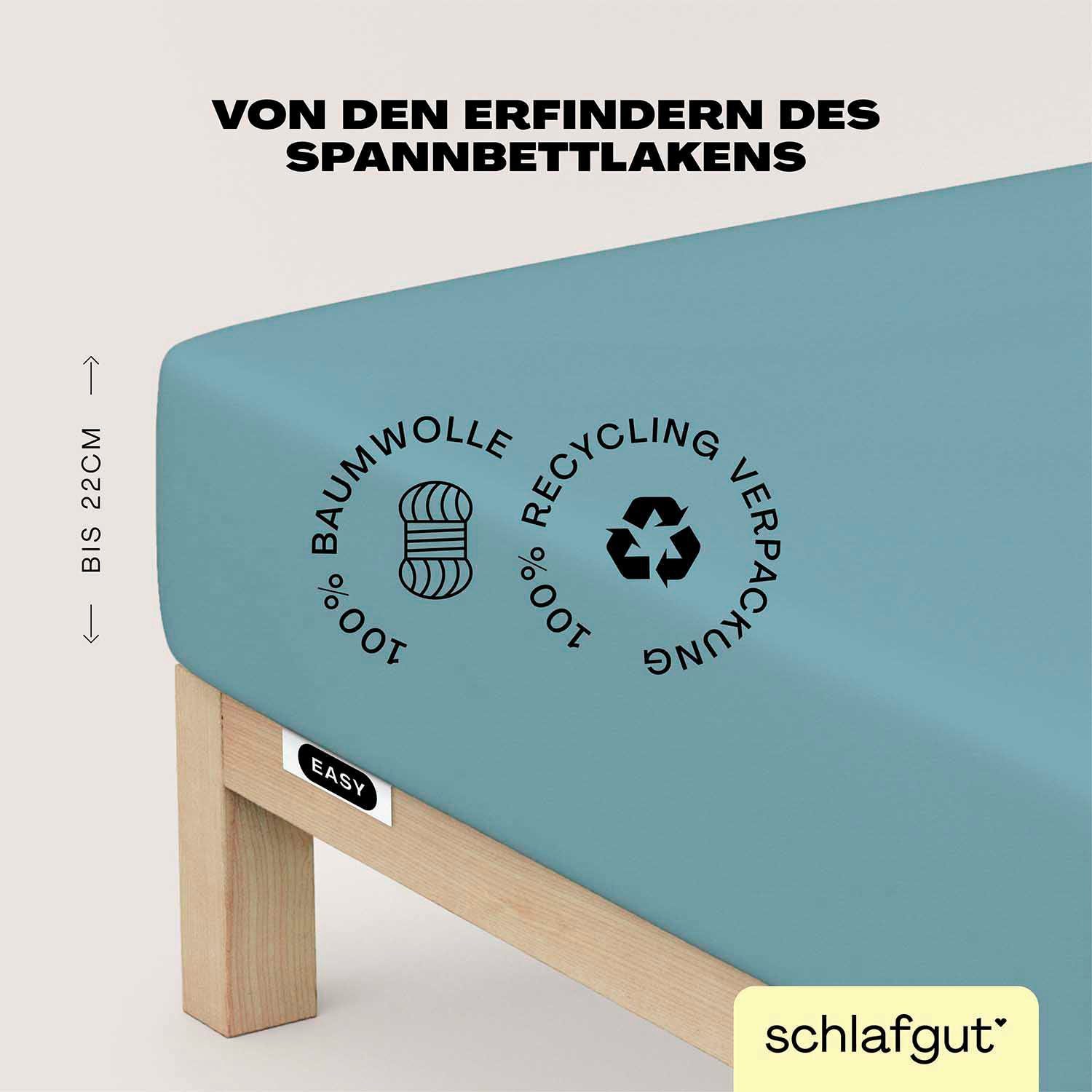 Schlafgut Hoeslaken EASY van 100% katoen, zacht & absorberend, merk-beddengoed voor matrassen tot 22 cm hoogte, in 90x200, 140x200 of 180x200 cm (1