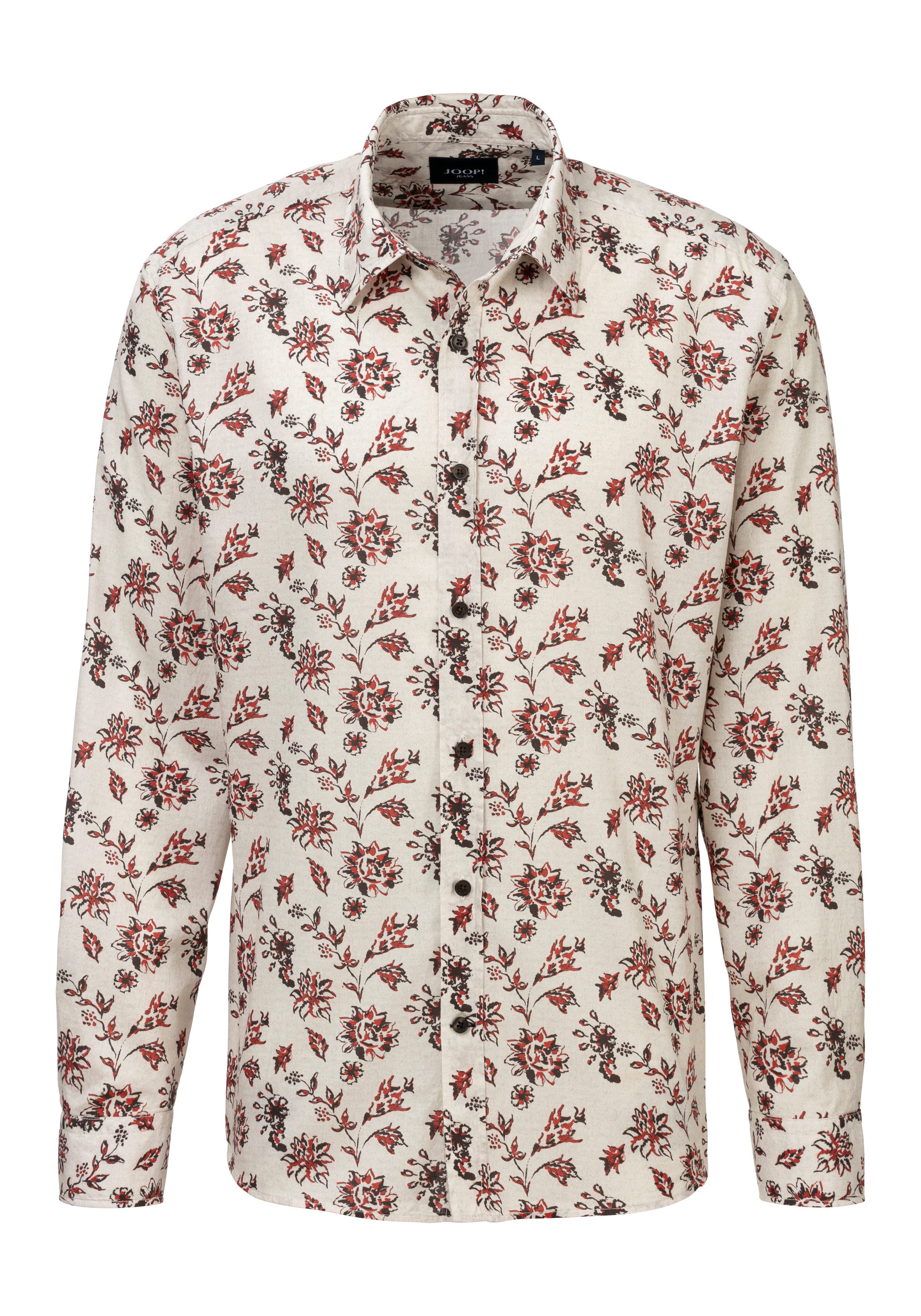 Joop Jeans Overhemd met lange mouwen Hanson met trendy bloemenprint heren overhemden maat M beige