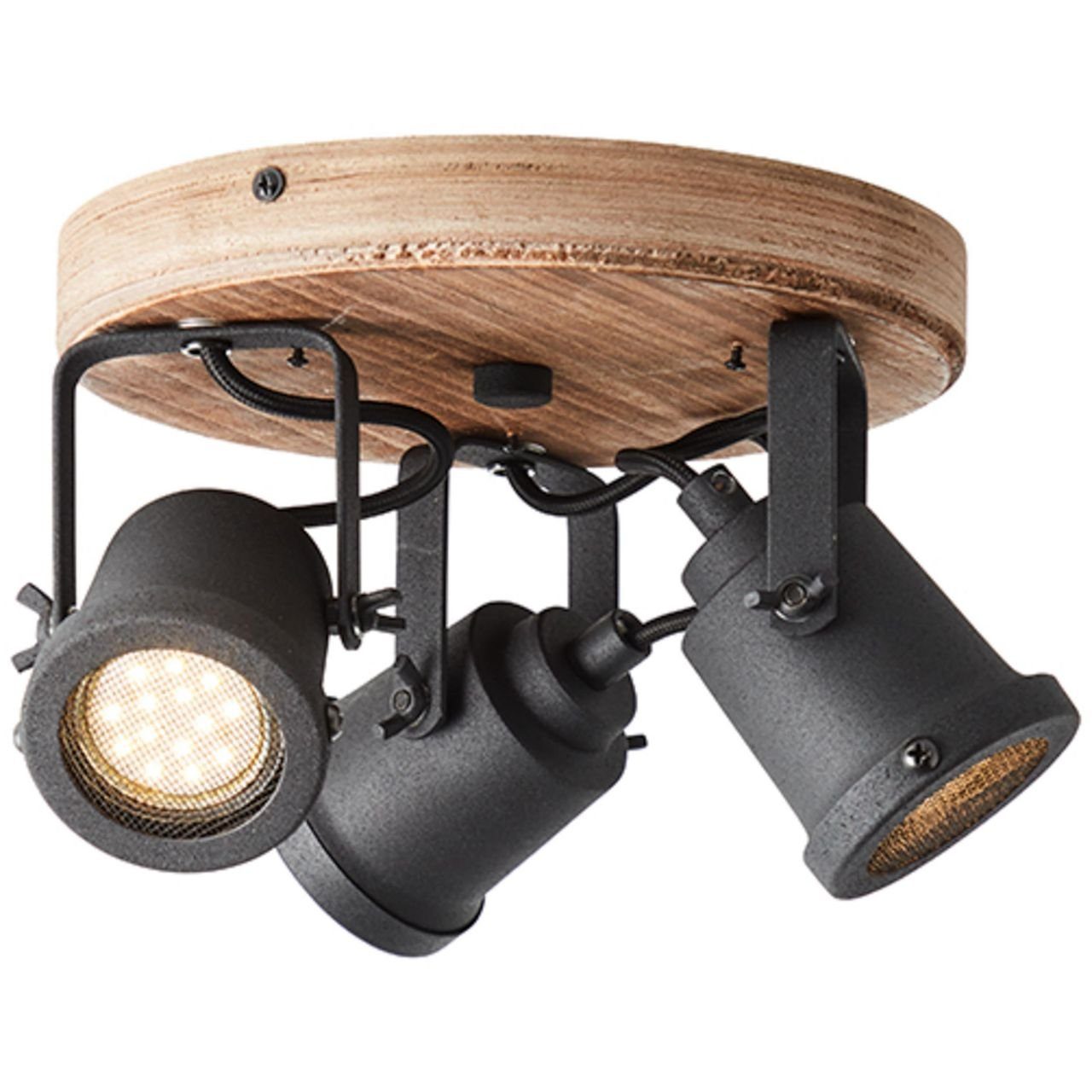 Brilliant Leuchten Plafondspot Inge Ø 26 cm, 3 x GU10, metaal/hout, kantelbaar, donker hout/zwart (1 stuk)