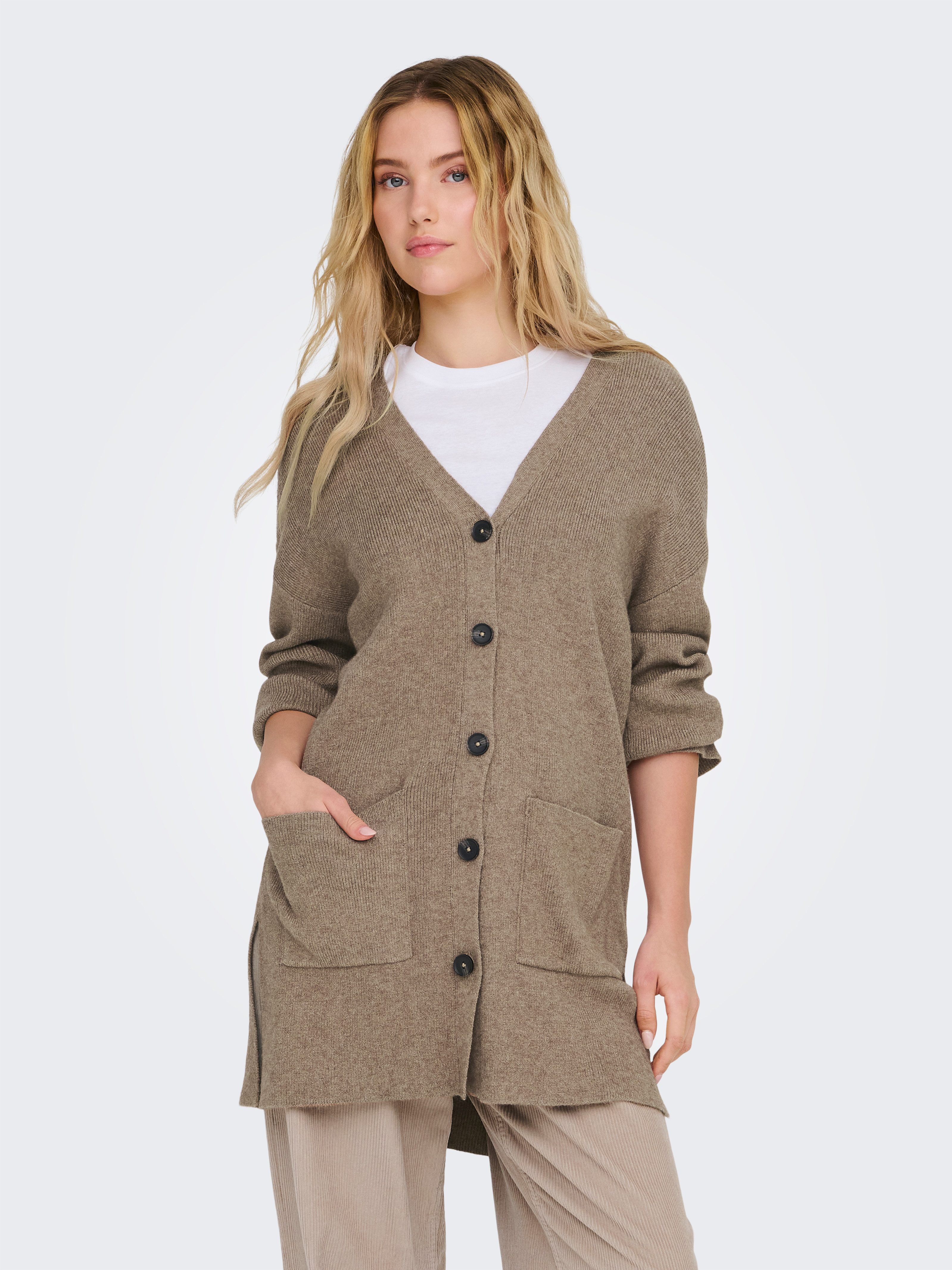 Only Vest ONLKATIA LS RIB V LOOSE CARDIGAN CC KNT
