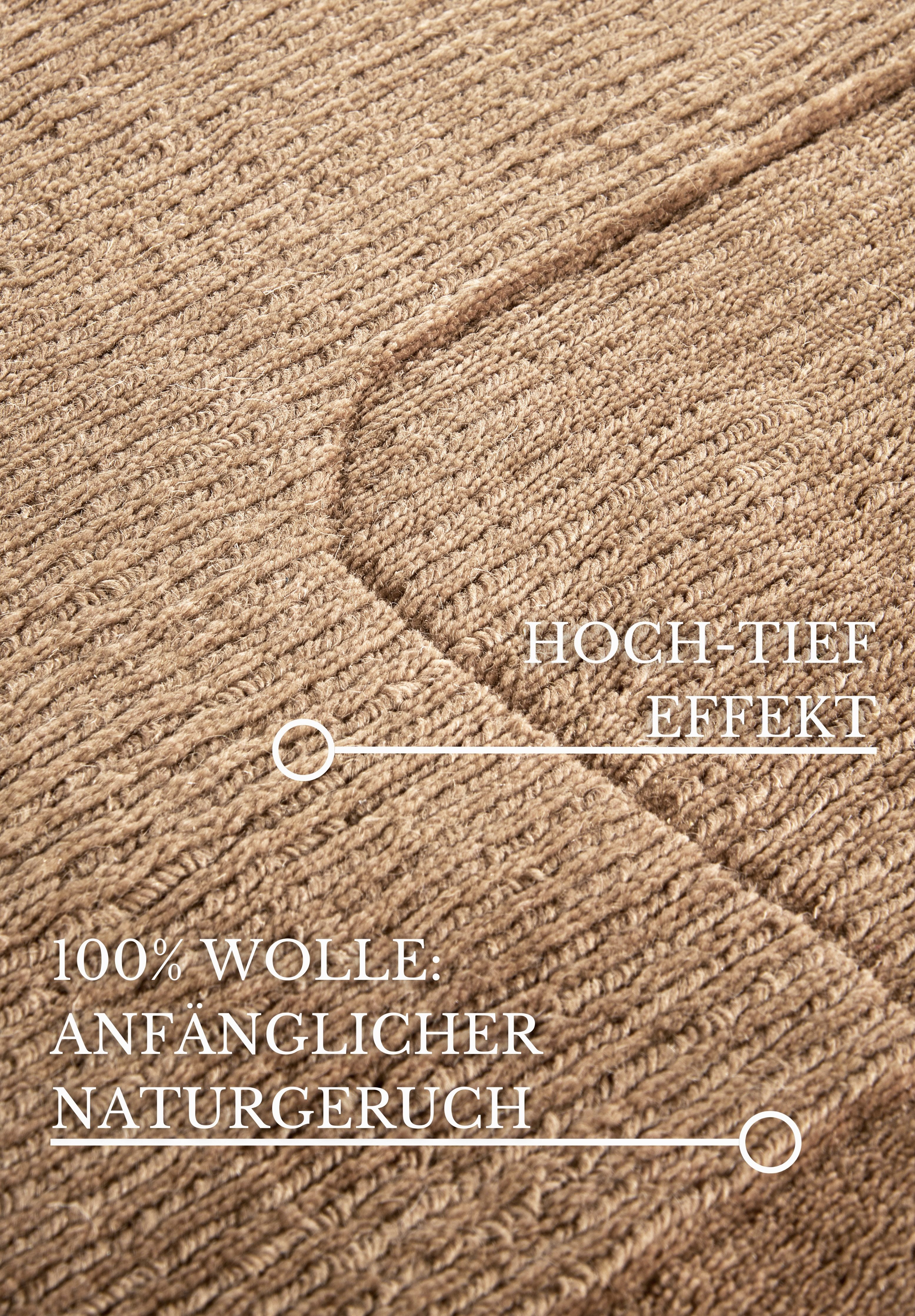 Villeroy & Boch Wollen kleed Charlotte Loper, handgeweven, wol, natuur, loper, woonkamer, geometrie