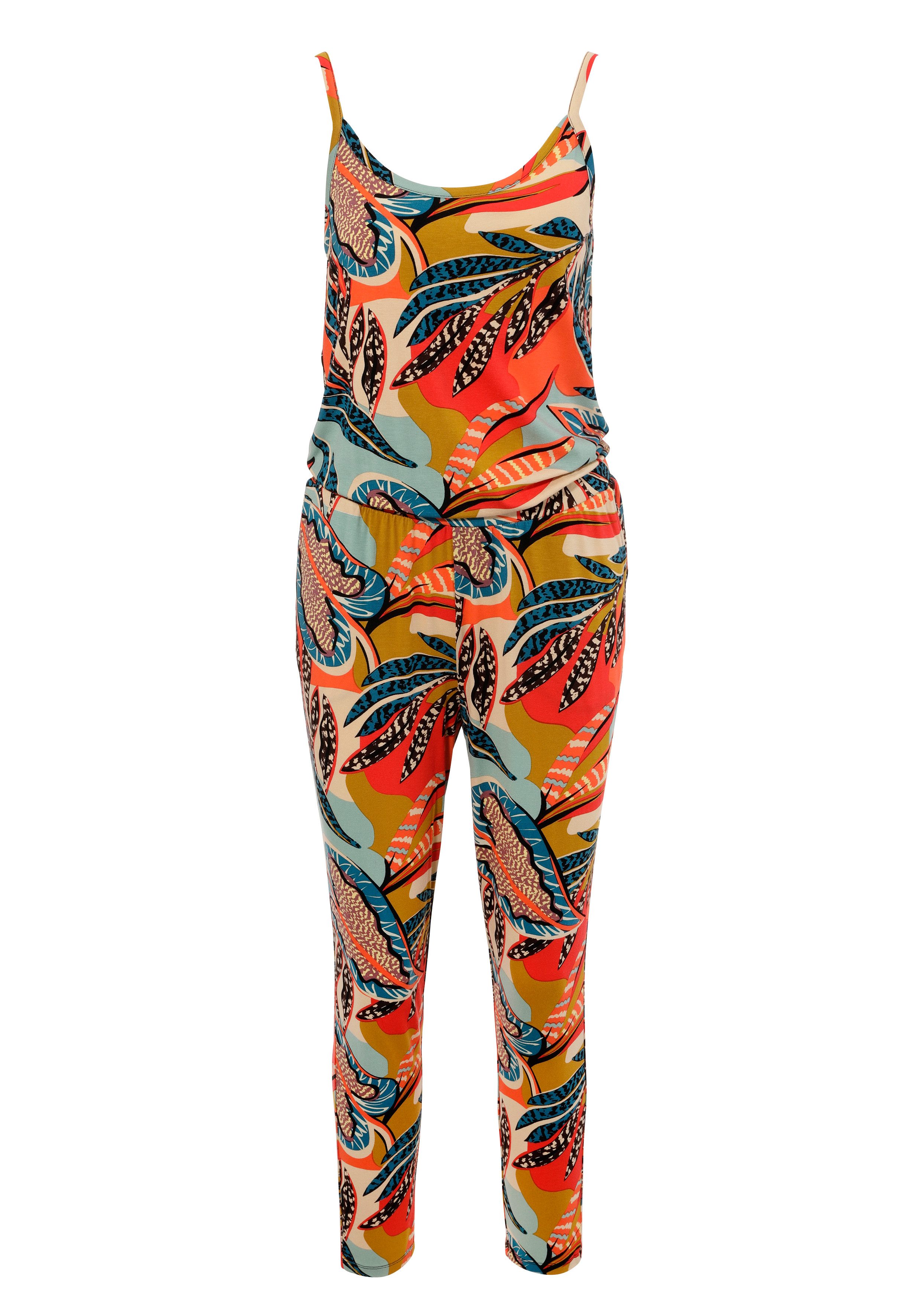 Aniston CASUAL Jumpsuit met kleurrijke, extravagante bladeren bedrukt - nieuwe collectie
