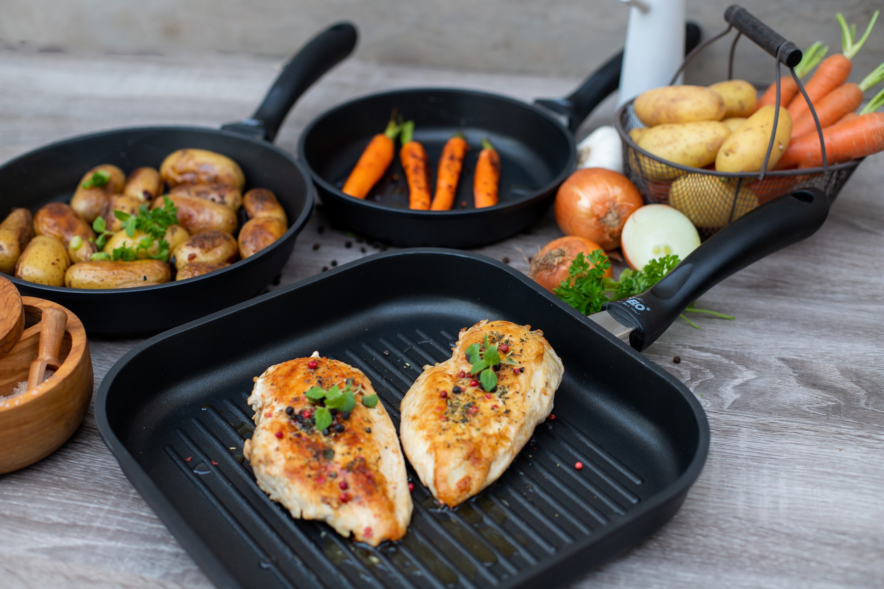 Elo Grillpan Alucast 28x28 cm, elodur® select coating, inductie, inclusief serveertang (1-delig)