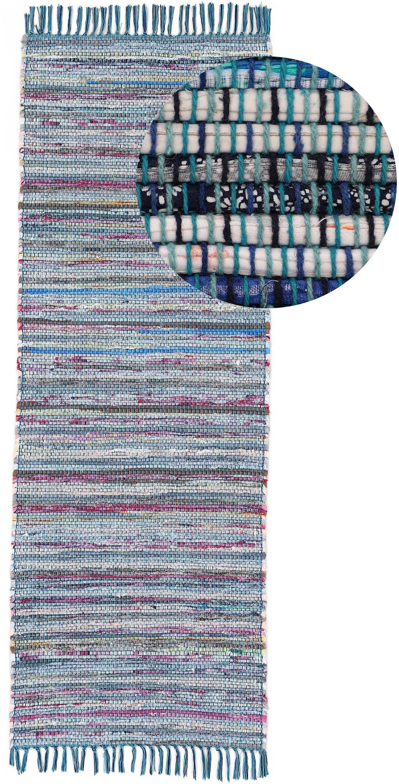 carpetfine Vloerkleed Kelim Chindi, omkeerbaar tapijt handgeweven, patchwork tapijt met franjes, ook verkrijgbaar in loperformaten