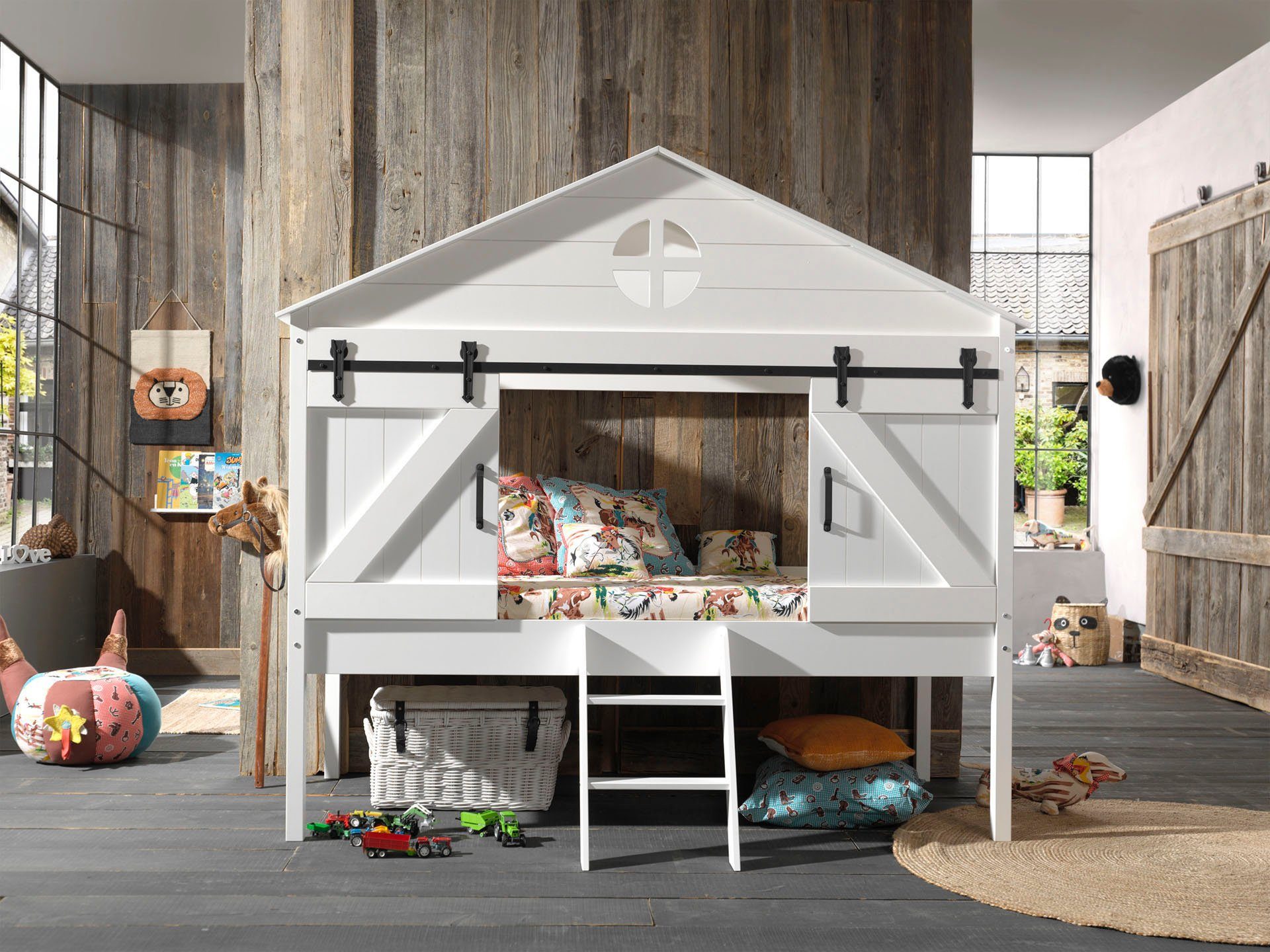 Vipack Kinderledikant Barnie Bedhuis, 1-persoons eenpersoonsbedden wit