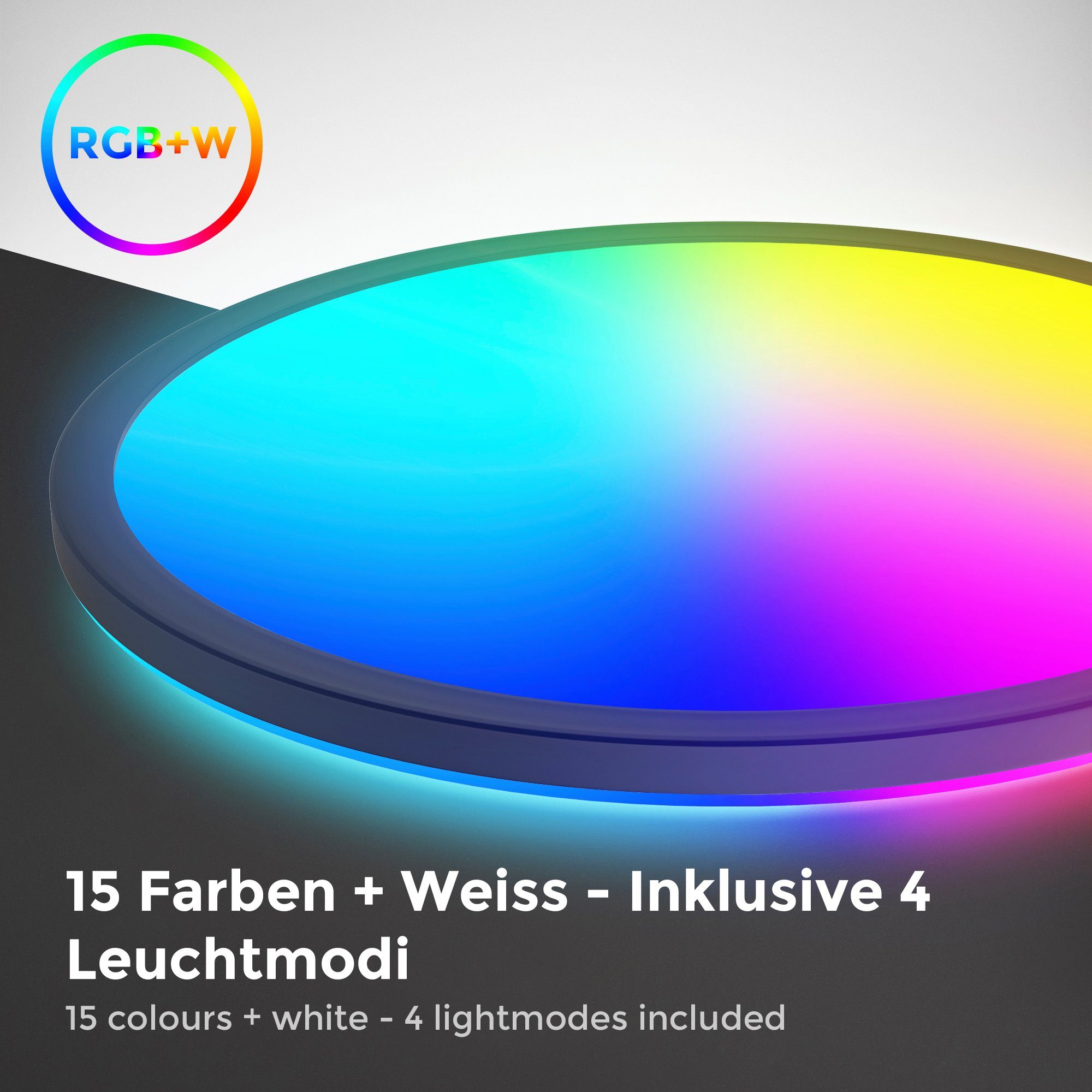 B.K.Licht Led-plafondlamp BK_PL1554 RGBW plafondlamp, LED paneel, met kleurverandering, dimbaar Ultraflats, met backlight, met afstandsbediening, zwart, 42x30 cm (DxH) (1 stuk)