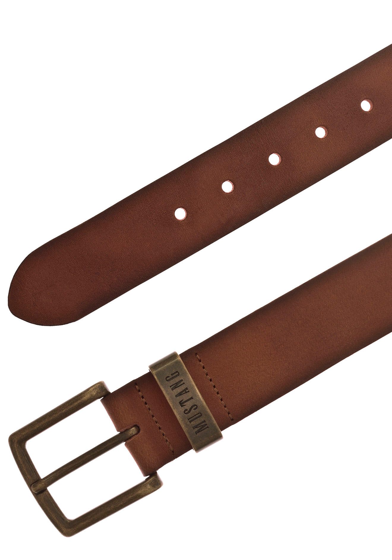 MUSTANG Leren riem Knoop in oud messingkleur, logo op de metalen lus, 4 cm
