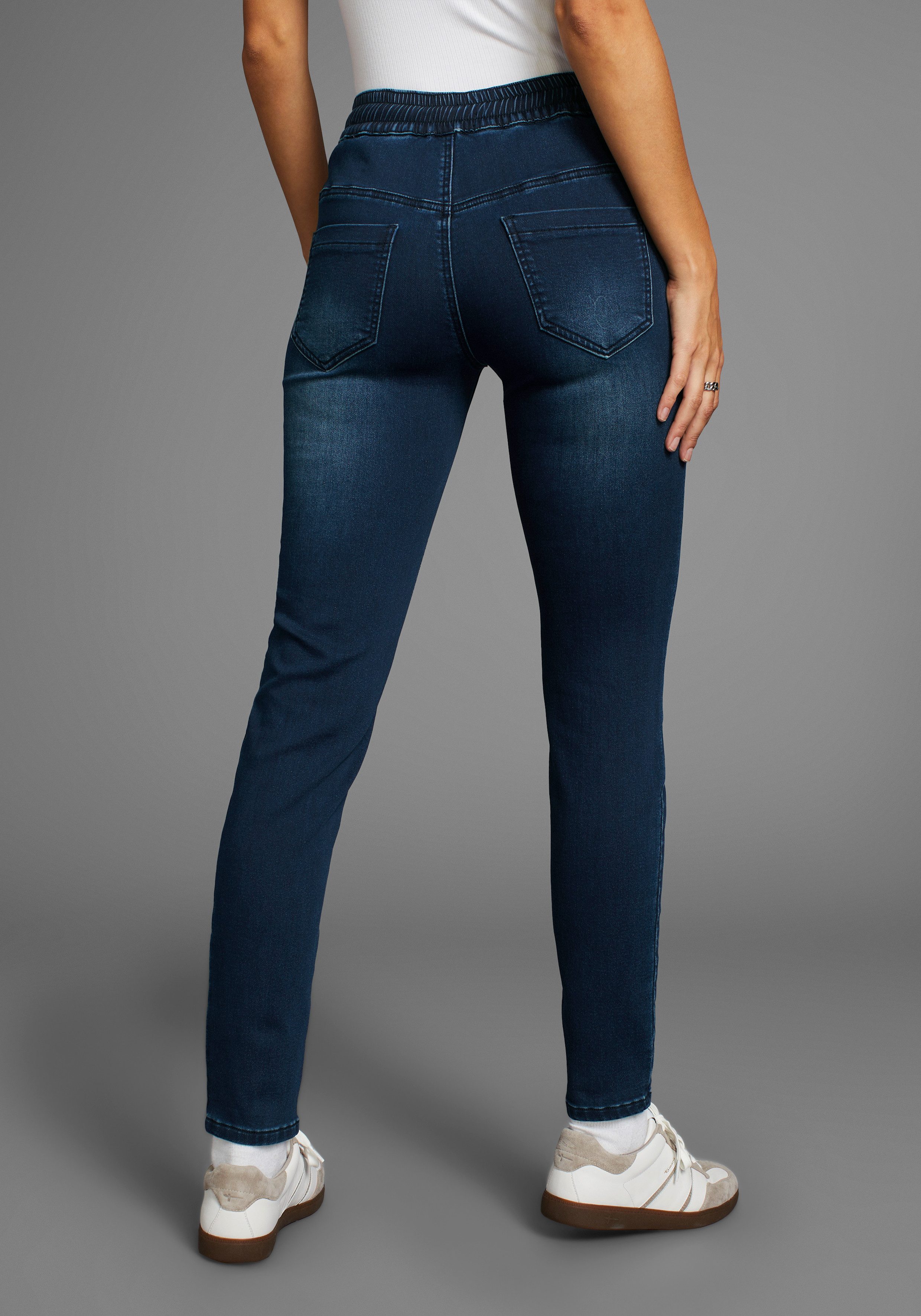 Arizona Stretch jeans wijde broekspijp, hoge taille, enkel-lang, met used-wassing