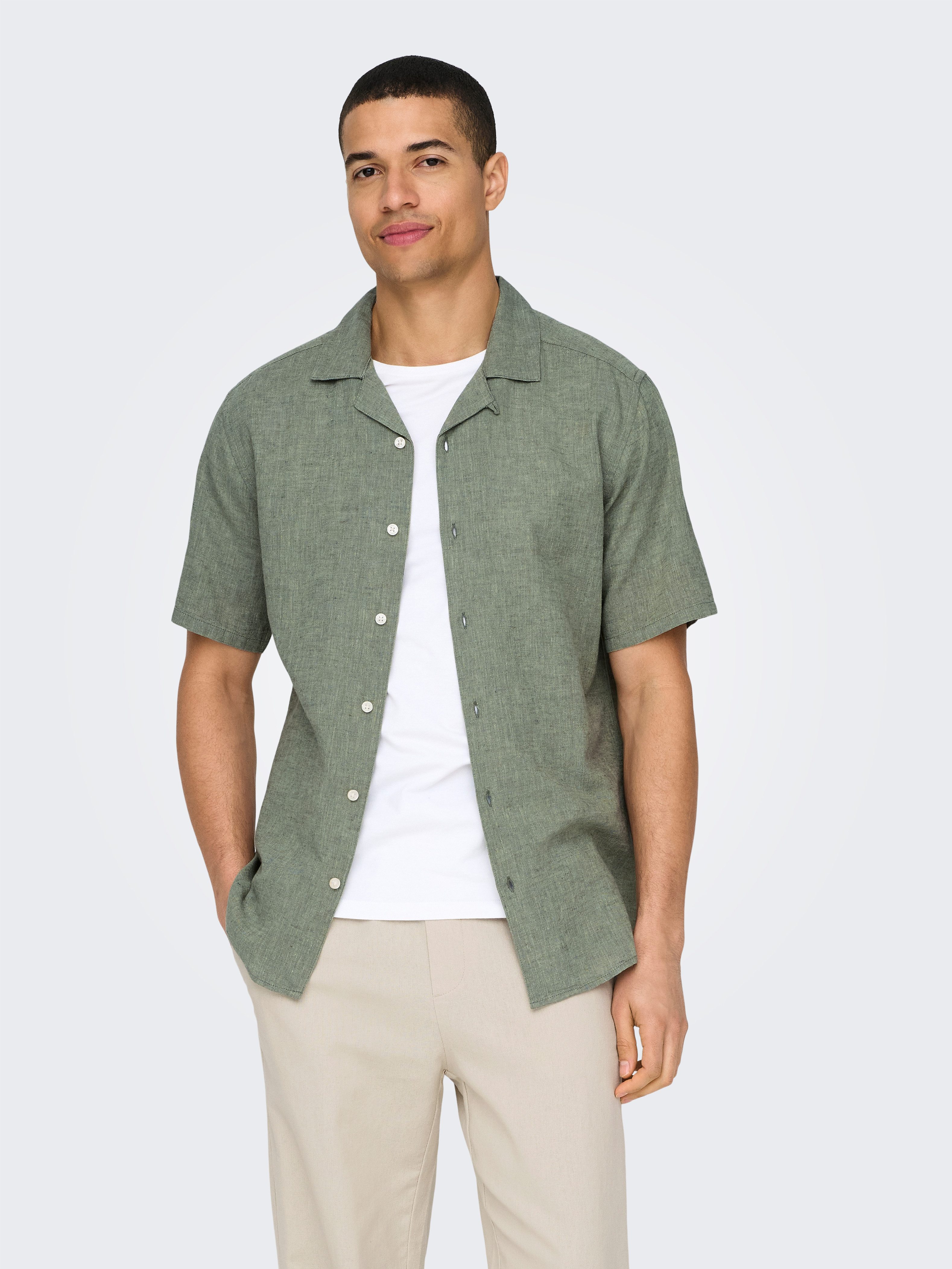 ONLY & SONS Overhemd met korte mouwen ONSCAIDEN SS SOLID RESORT LINEN NOOS
