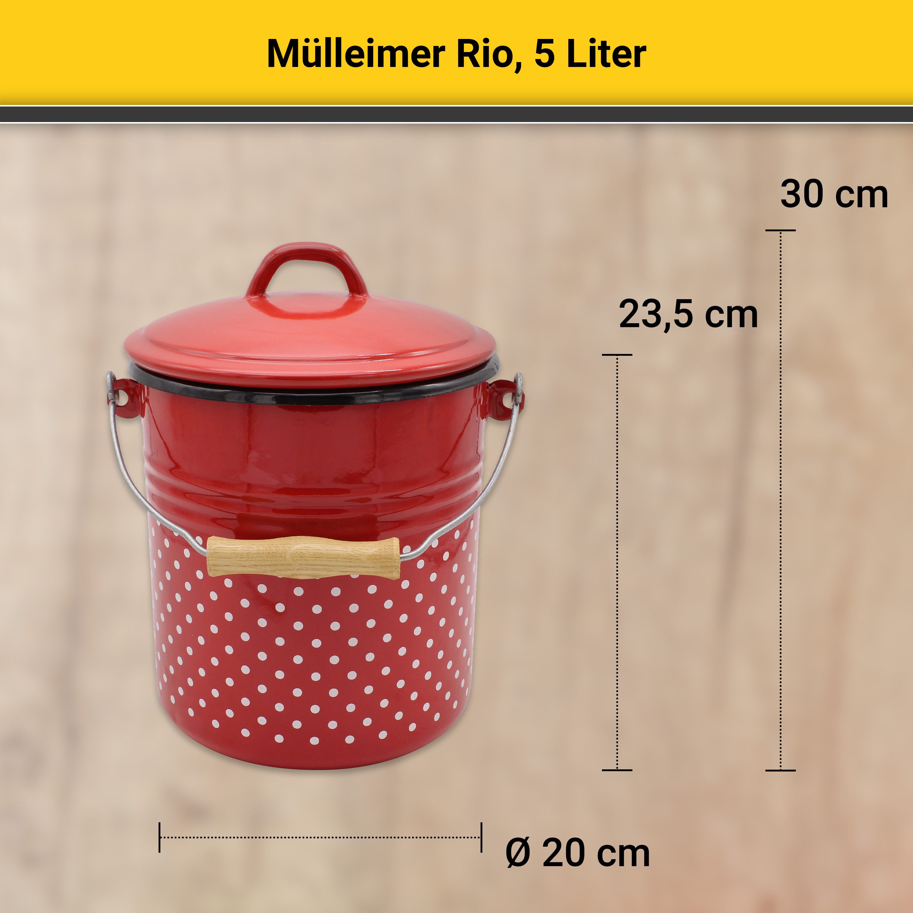 Krüger Vuilnisemmer Emaille prullenbak met deksel Serie Rio snij- / krassbestendige oppervlakte, bacteriewerend, extreem duurzaam (2-delig)