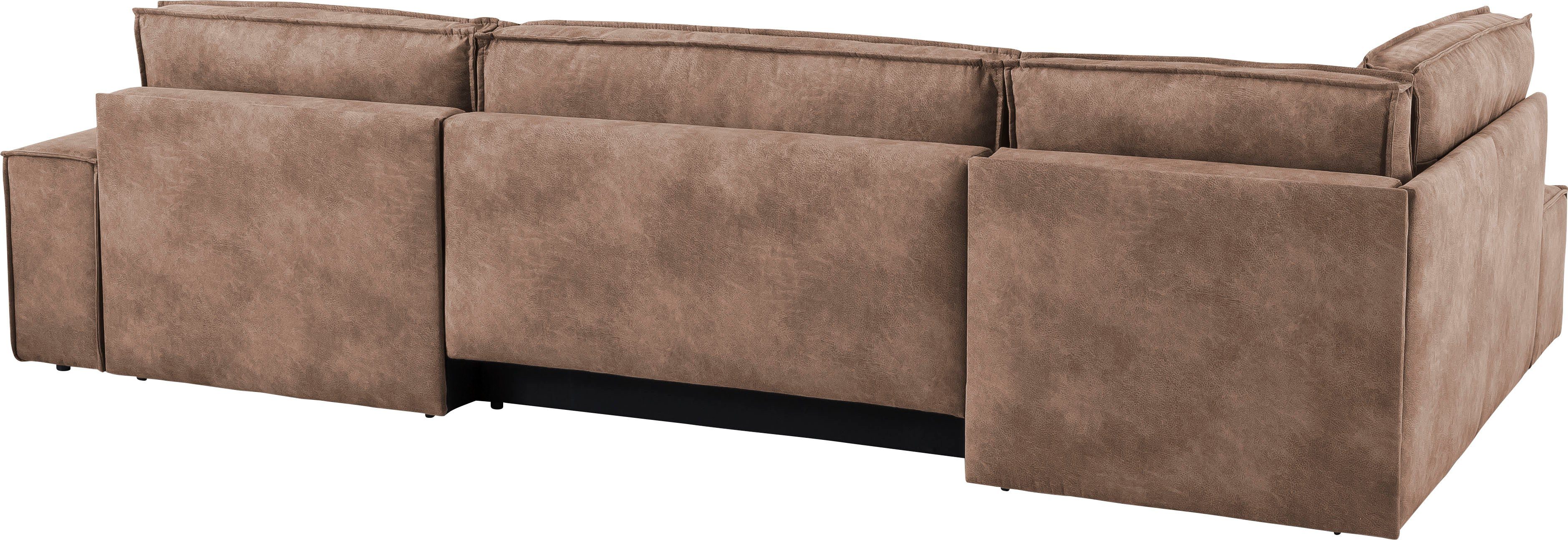 Home affaire Zithoek SHERWOOD 329 cm, U-vorm, slaapbank, Slaapfunctie met bedkist (194x139 cm), cord, vintage, fluweel