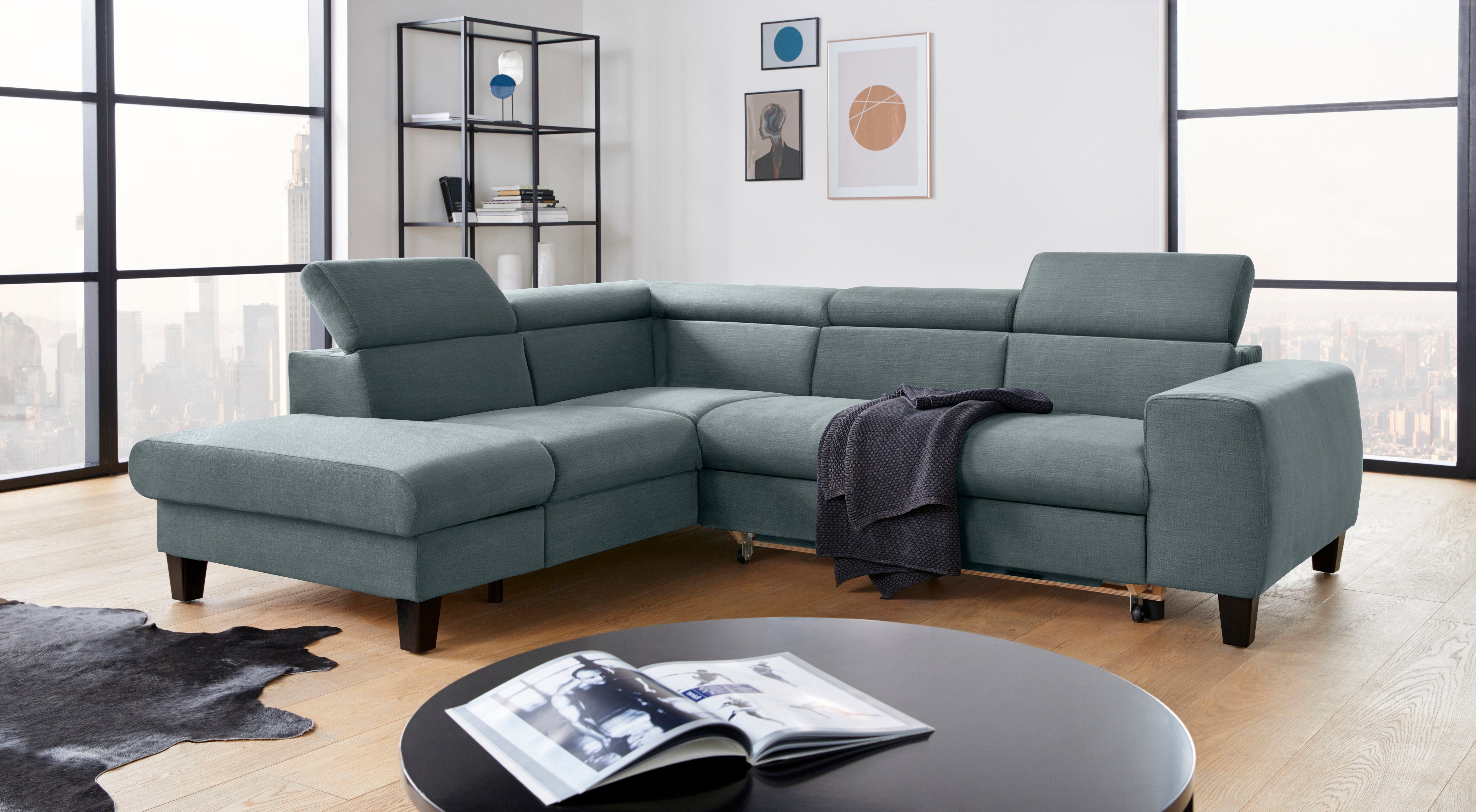 COTTA Hoekbank Morven L-vorm met hoofdeindeverstelling keuze met bedfunctie, bedlade & draadloze oplader