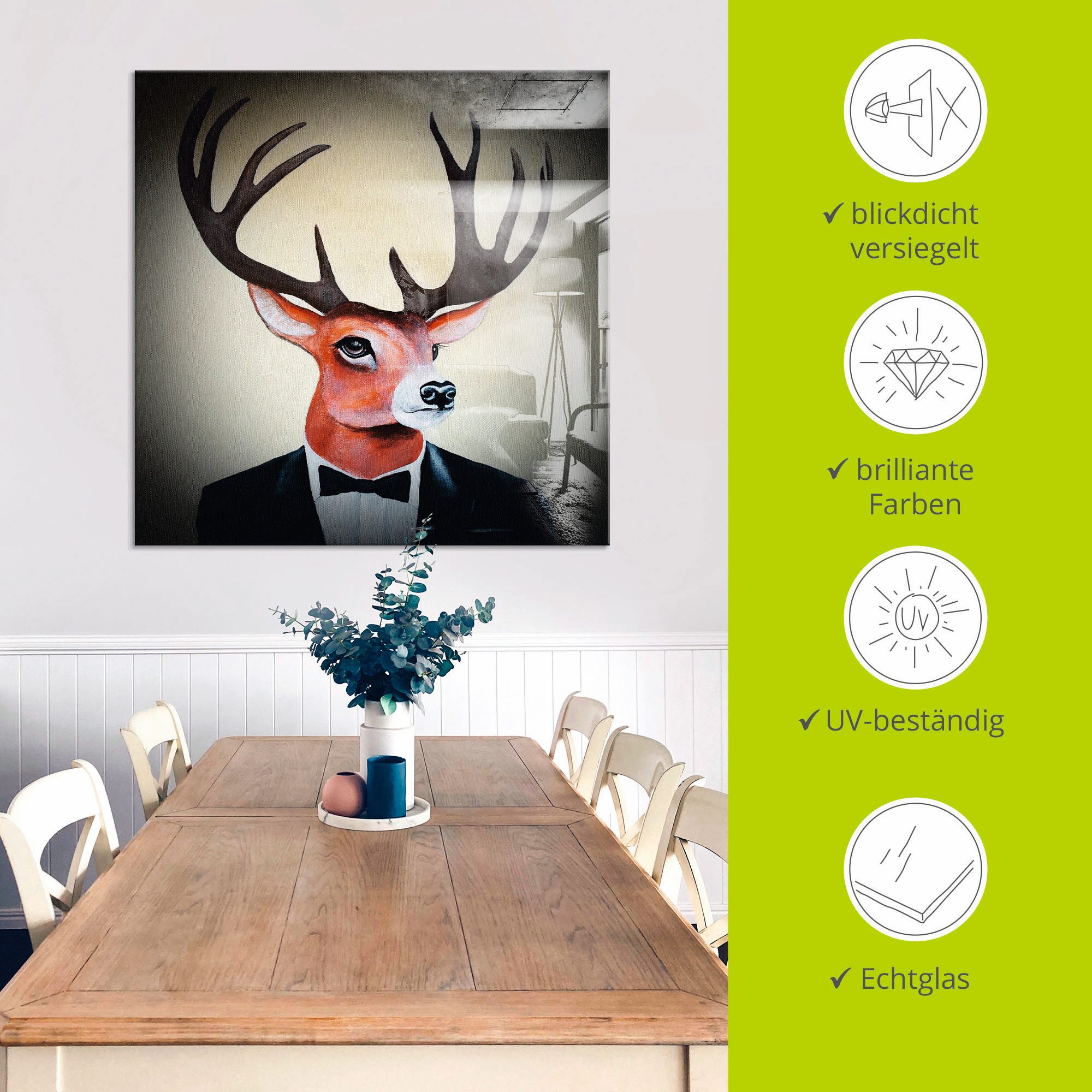 Artland Print op glas Undercover hert in verschillende maten