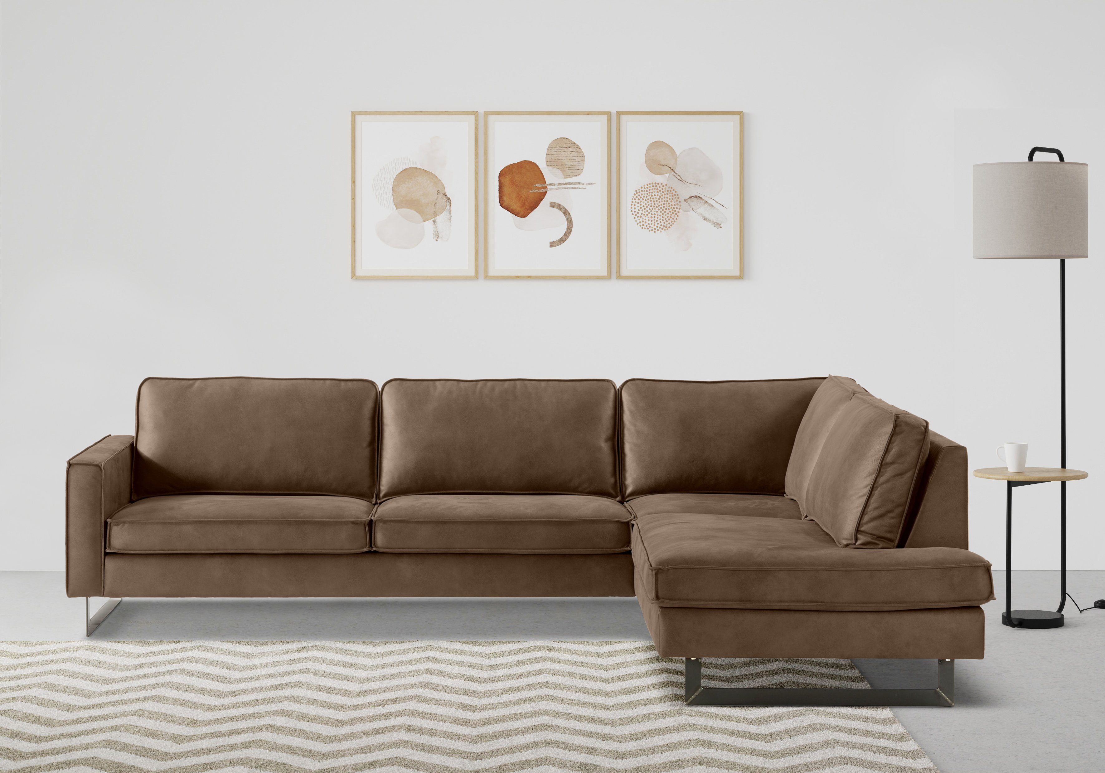 Places of Style Hoekbank Pinto, 290 cm, cord, chenille, leerlook, ottomane links/rechts